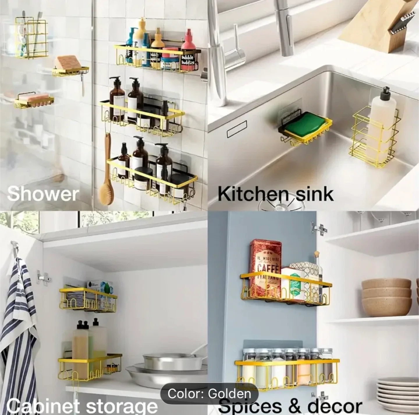 Golden Bathroom/Kitchen Organizer/Caddy image indicator(2)