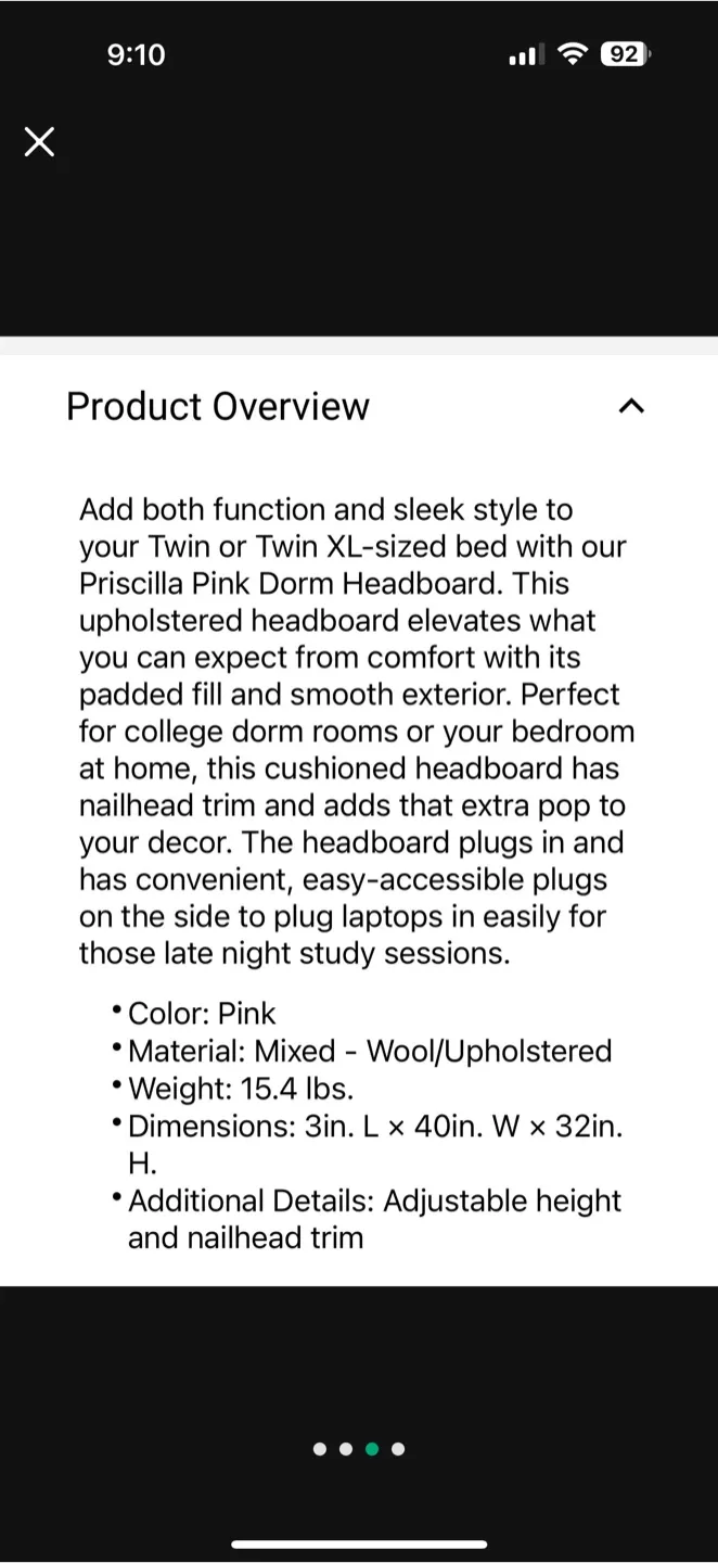 Pink Priscilla Dorm Headboard Twin/Twin XL image indicator(3)