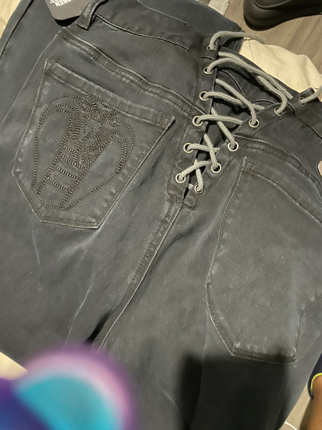 Broken Promises Lace Up Back Denim Jeans image indicator(4)