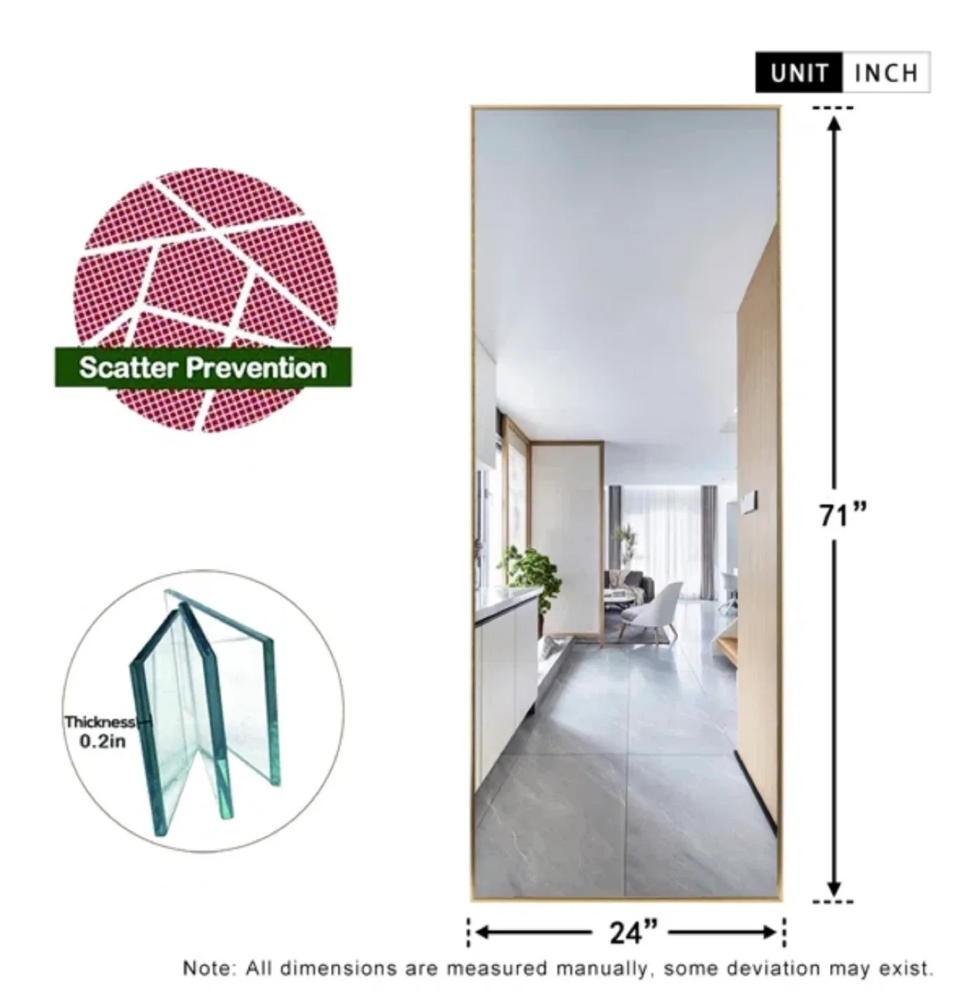 Gold Frame Full Length Mirror 71x24 image indicator(2)
