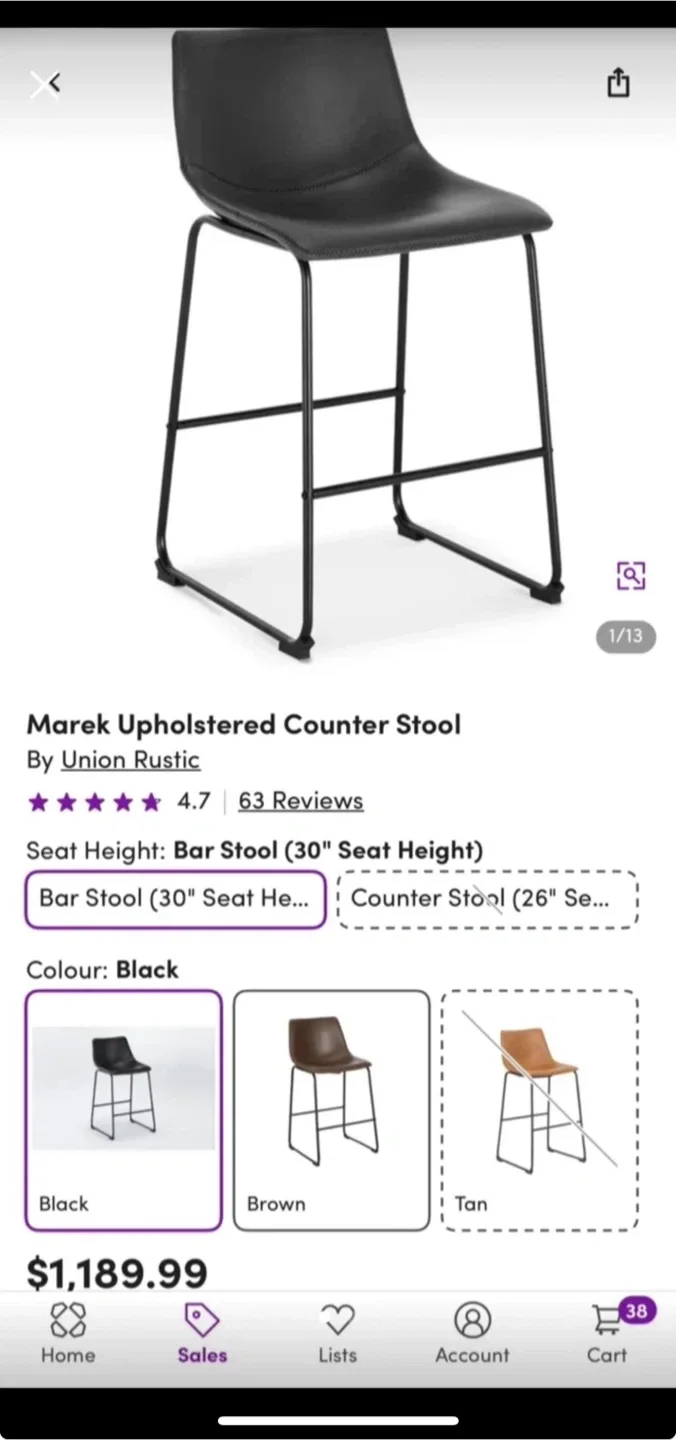 Union Rustic Marek Upholstered Counter Stools - Black