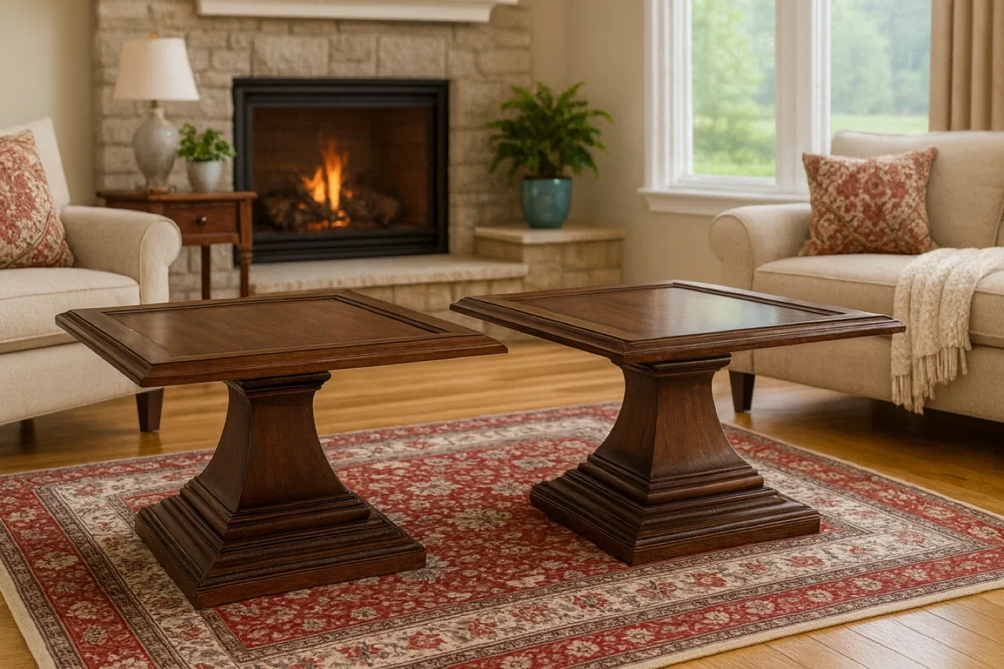 Square Wood Coffee Tables - Set of 2