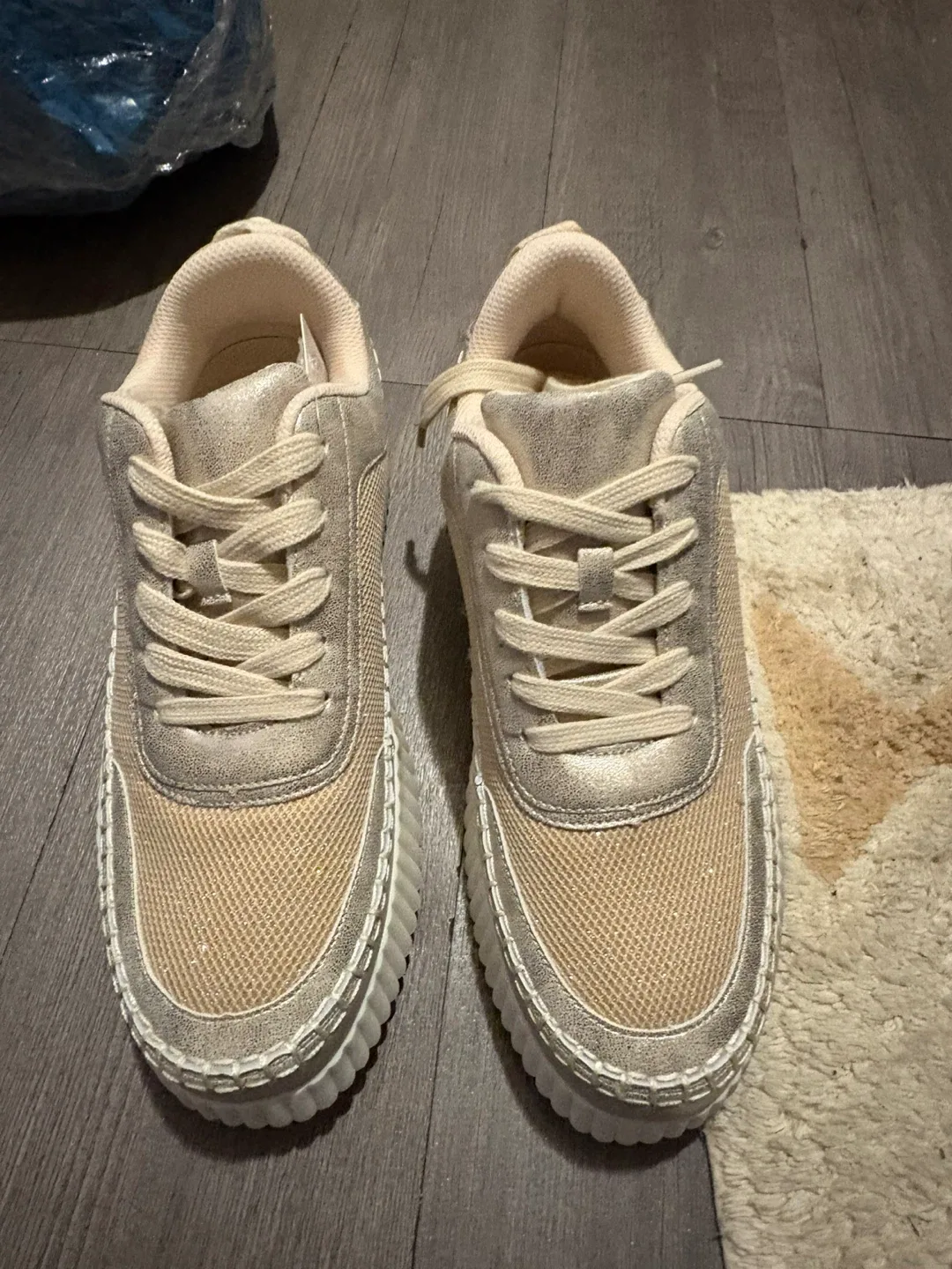 Beige/Gold Platform Sneakers