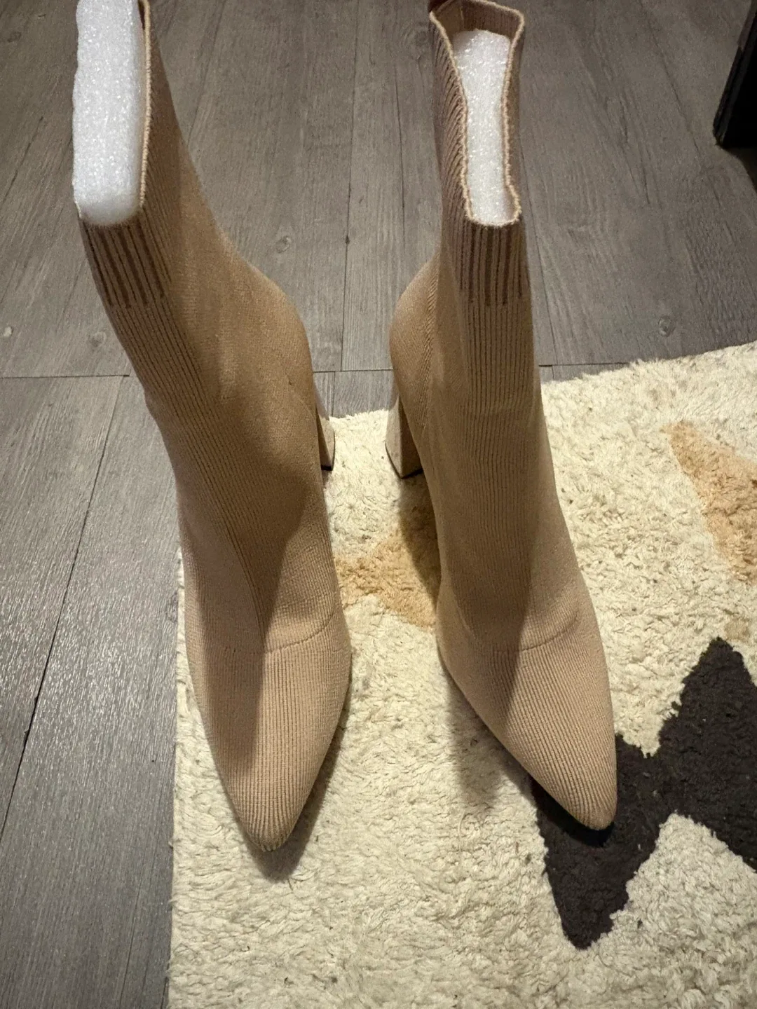 Beige Knit Heeled Sock Boots