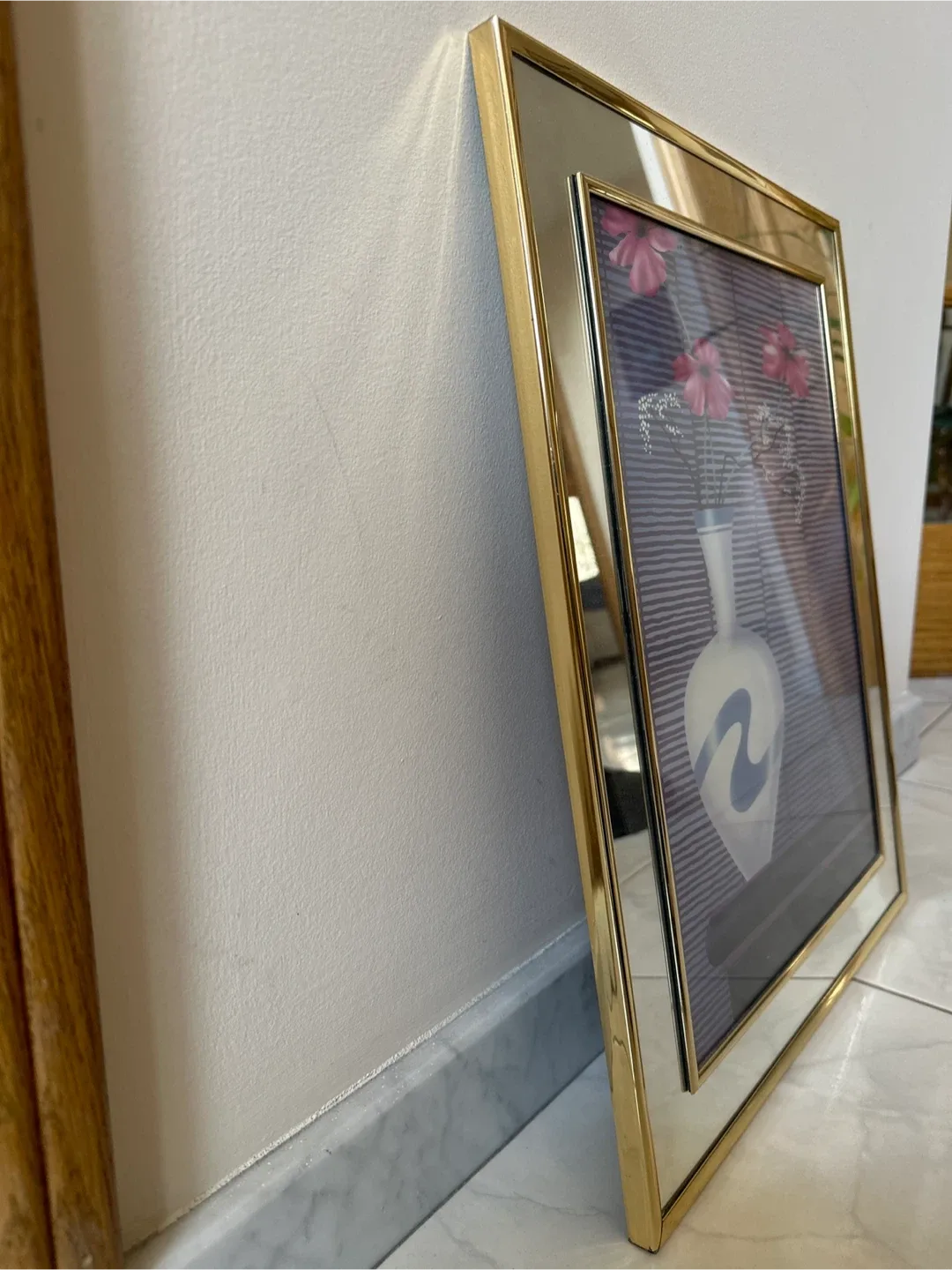 Vintage Framed Floral Vase Print with Gold Mirror Frame 80’s image indicator(9)