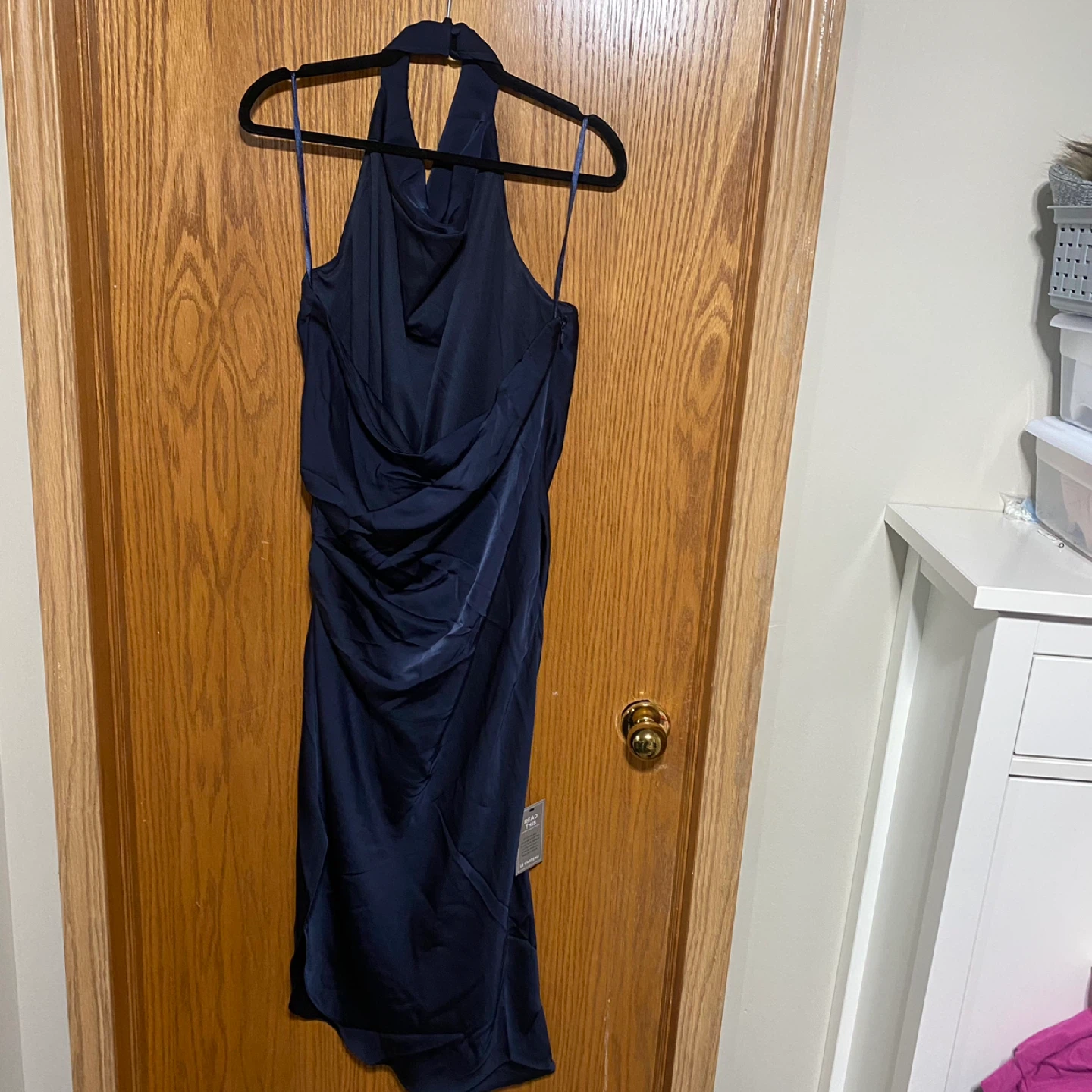Draped Halter Neck Satin Midi Dress - photo 5