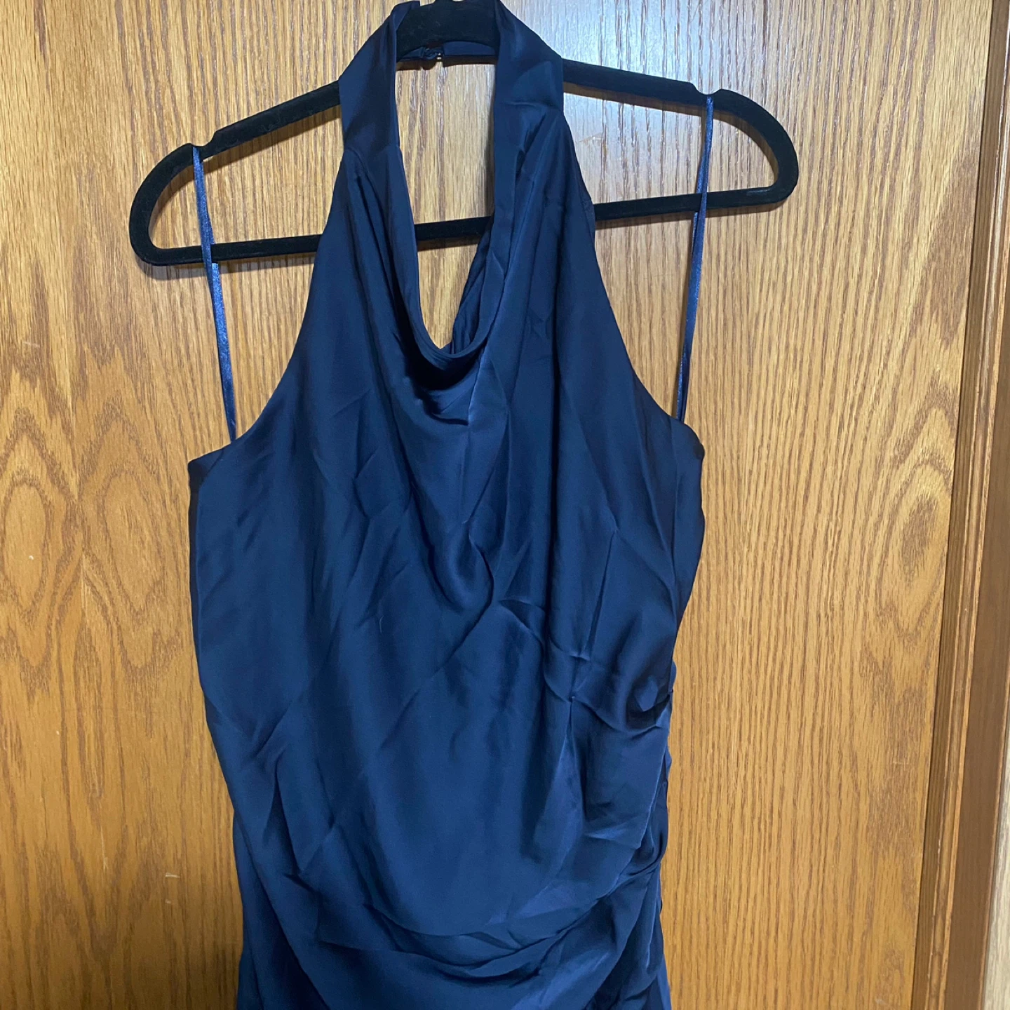 Draped Halter Neck Satin Midi Dress - photo 2