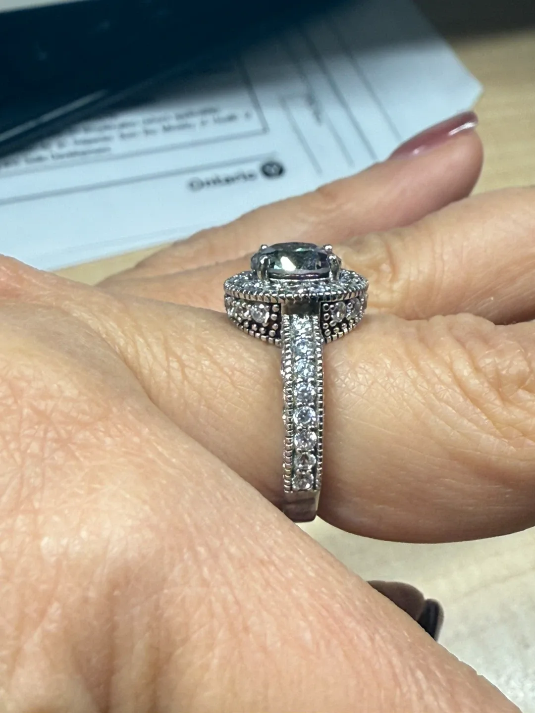 925 Silver halo ring with Mystic Topaz and crystals image indicator(5)