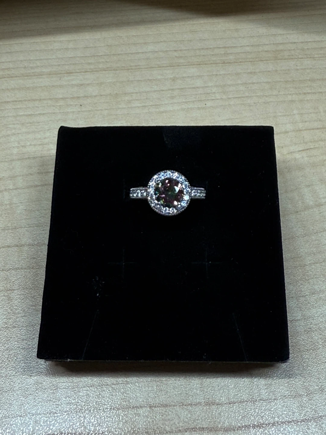 925 Silver halo ring with Mystic Topaz and crystals