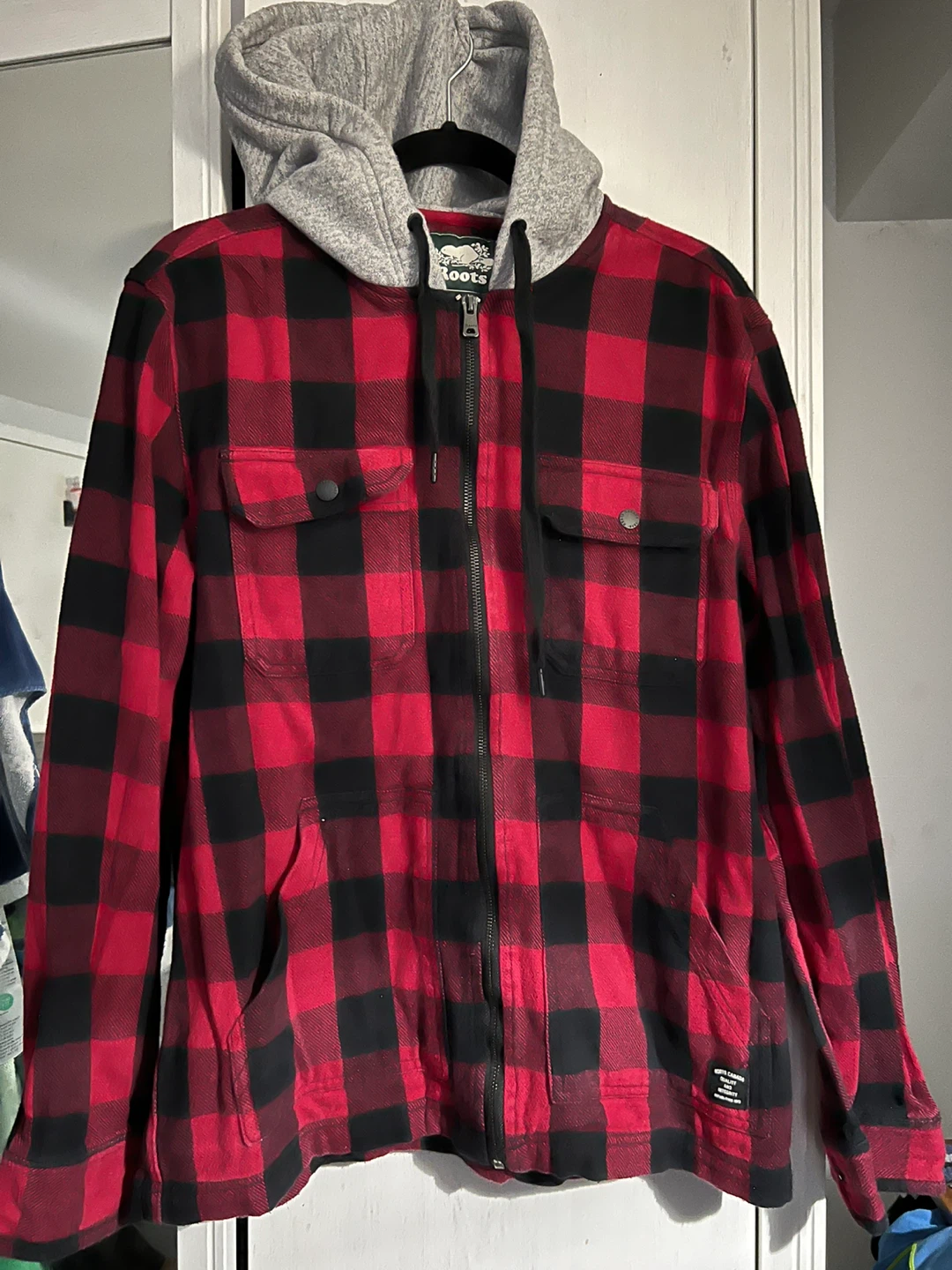 Roots Red & Black Plaid Hooded Flannel Jacket