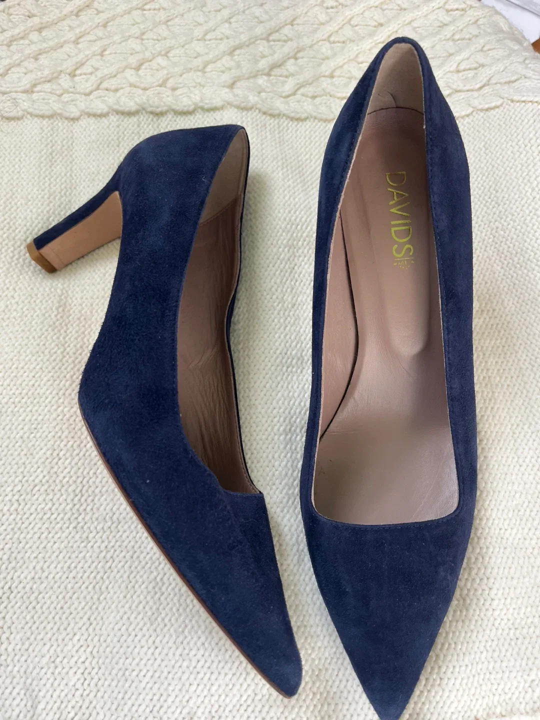 David’s blue suede heels
