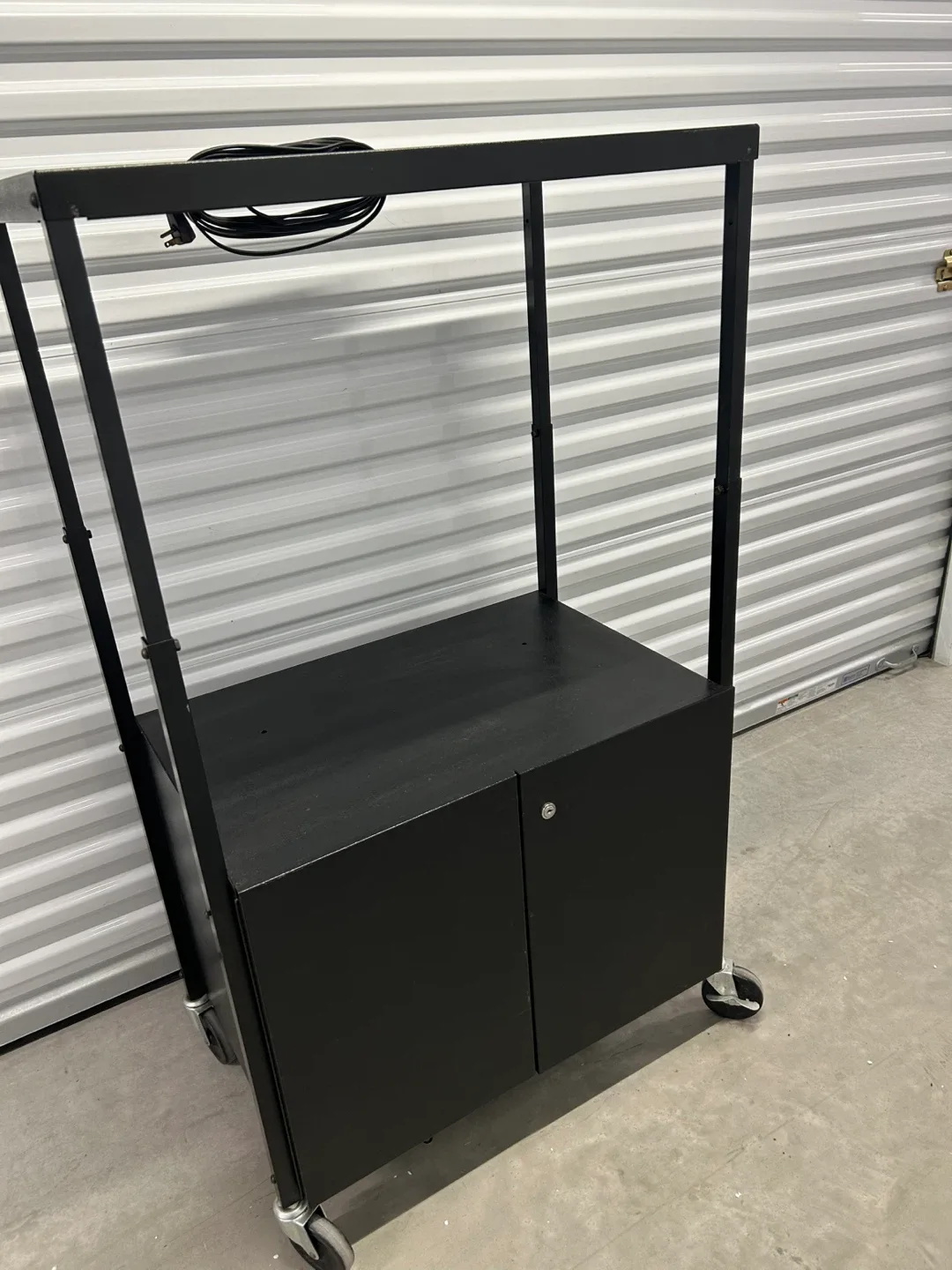 Rolling Black Metal Cart with Electric 110V Bar