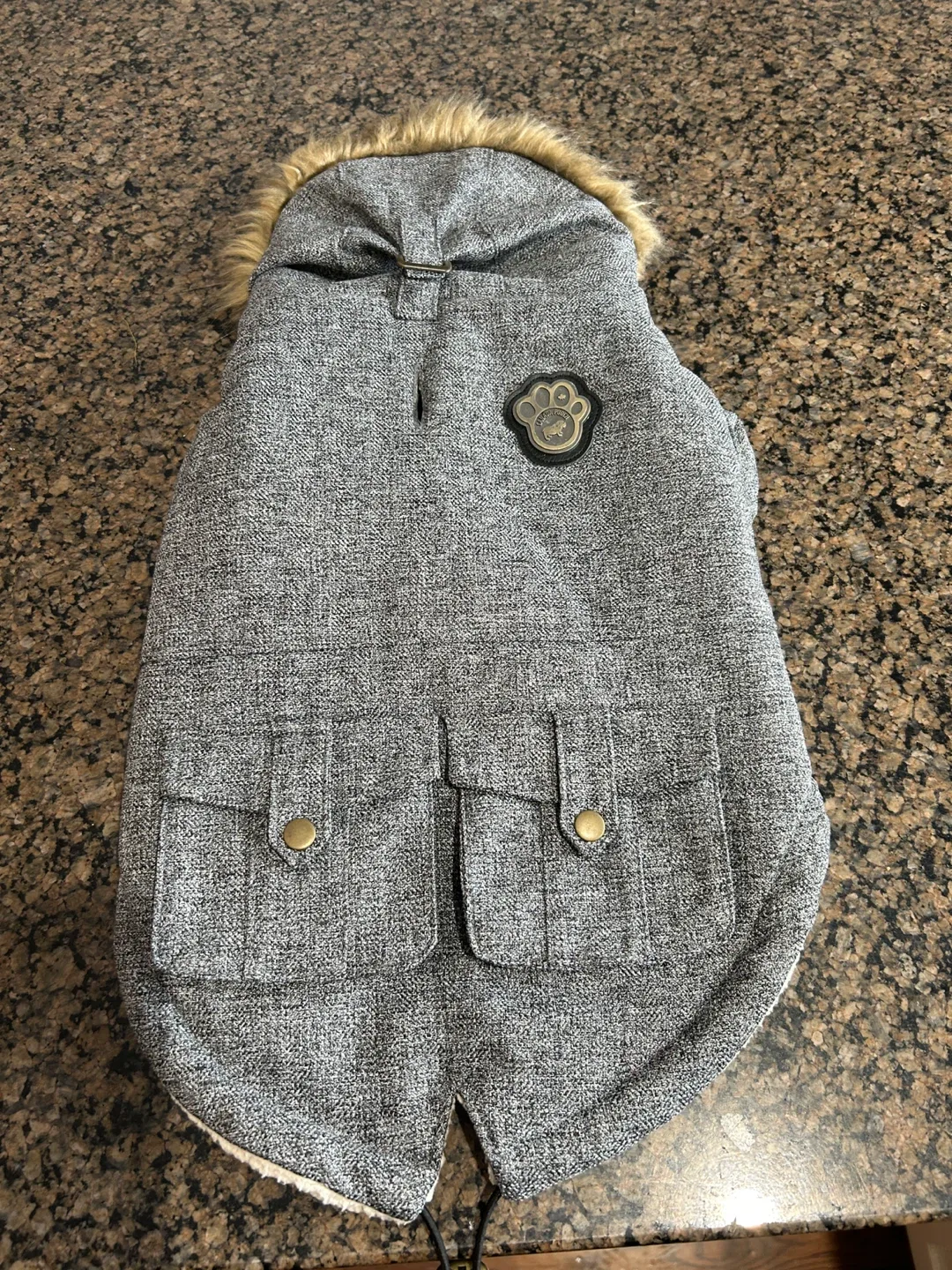 Dog Coat with Faux Fur Hood, Size S