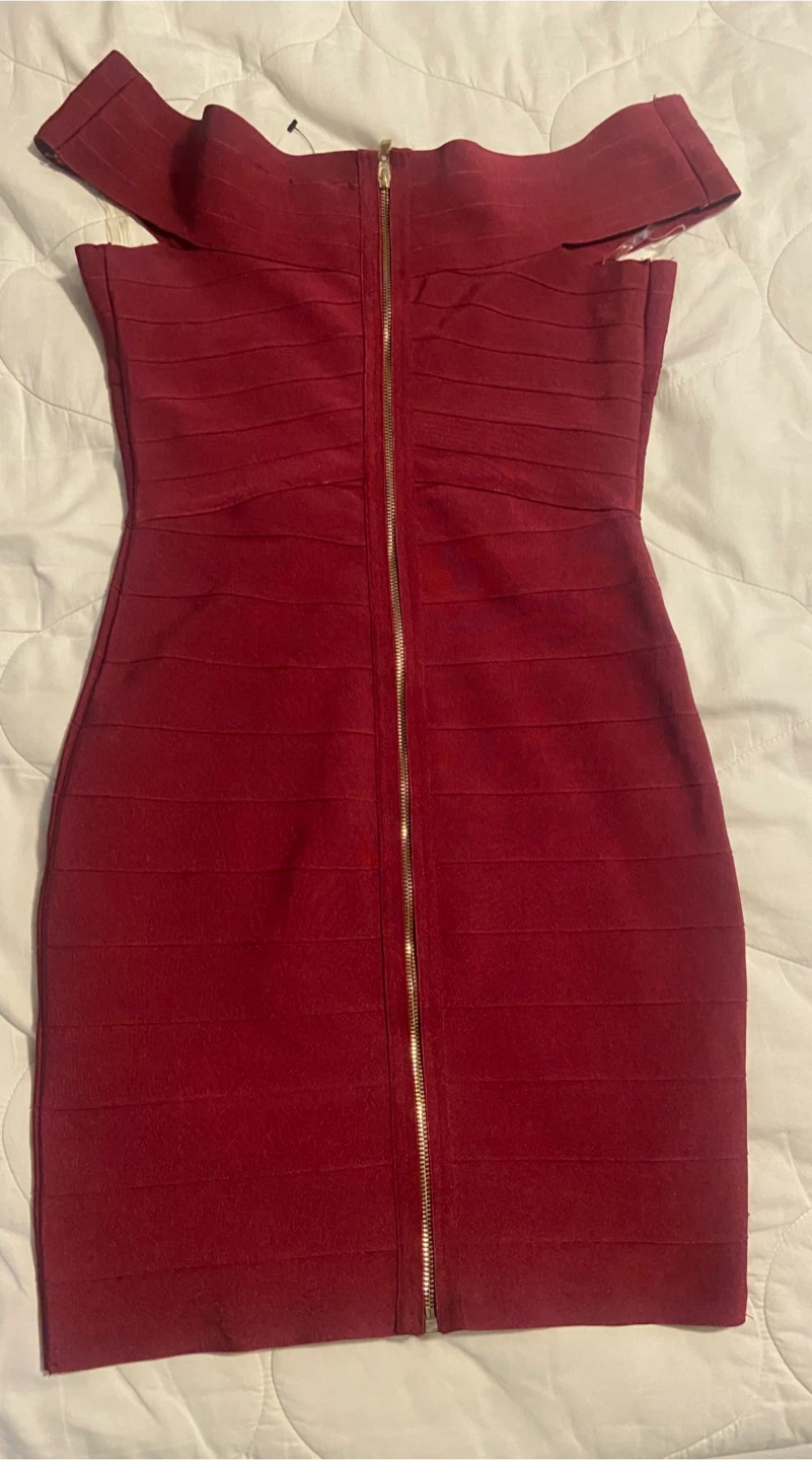 Akira Burgundy Bandage Off-Shoulder Dress - photo 3