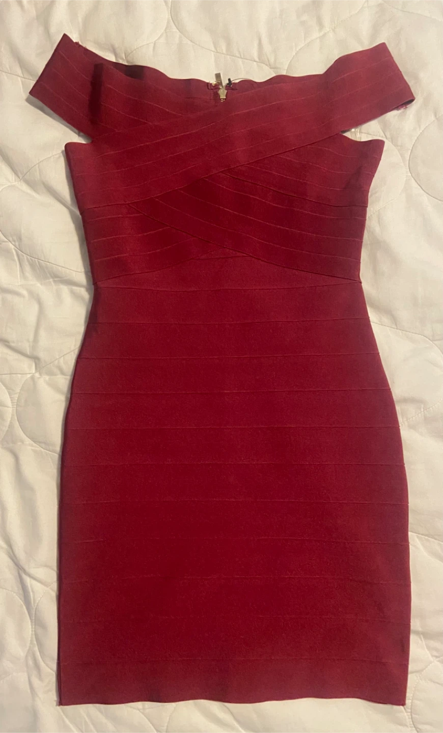 Akira Burgundy Bandage Off-Shoulder Dress - photo 2