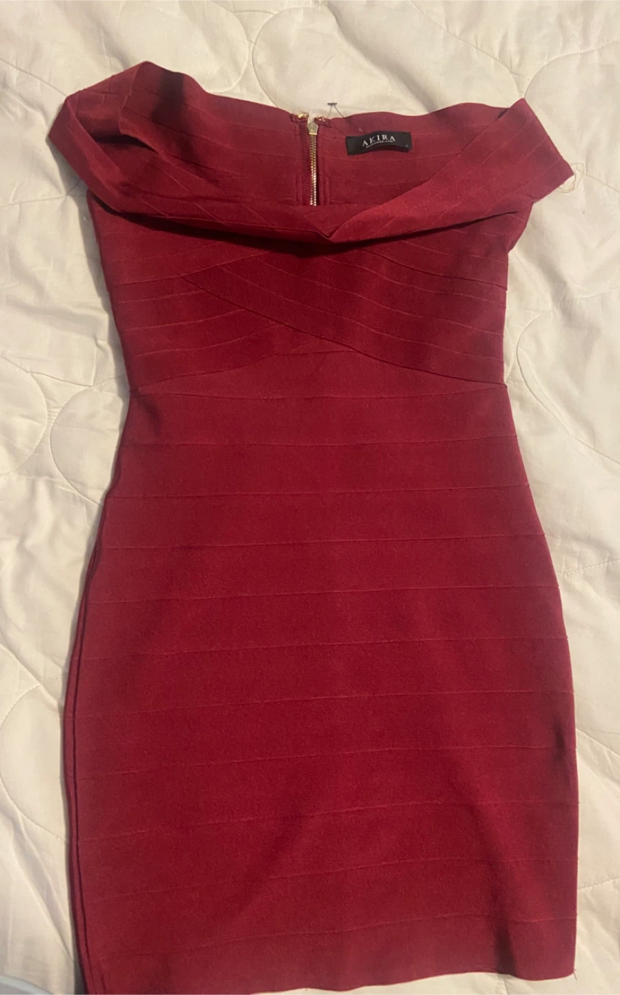 Akira Burgundy Bandage Off-Shoulder Dress - photo 4