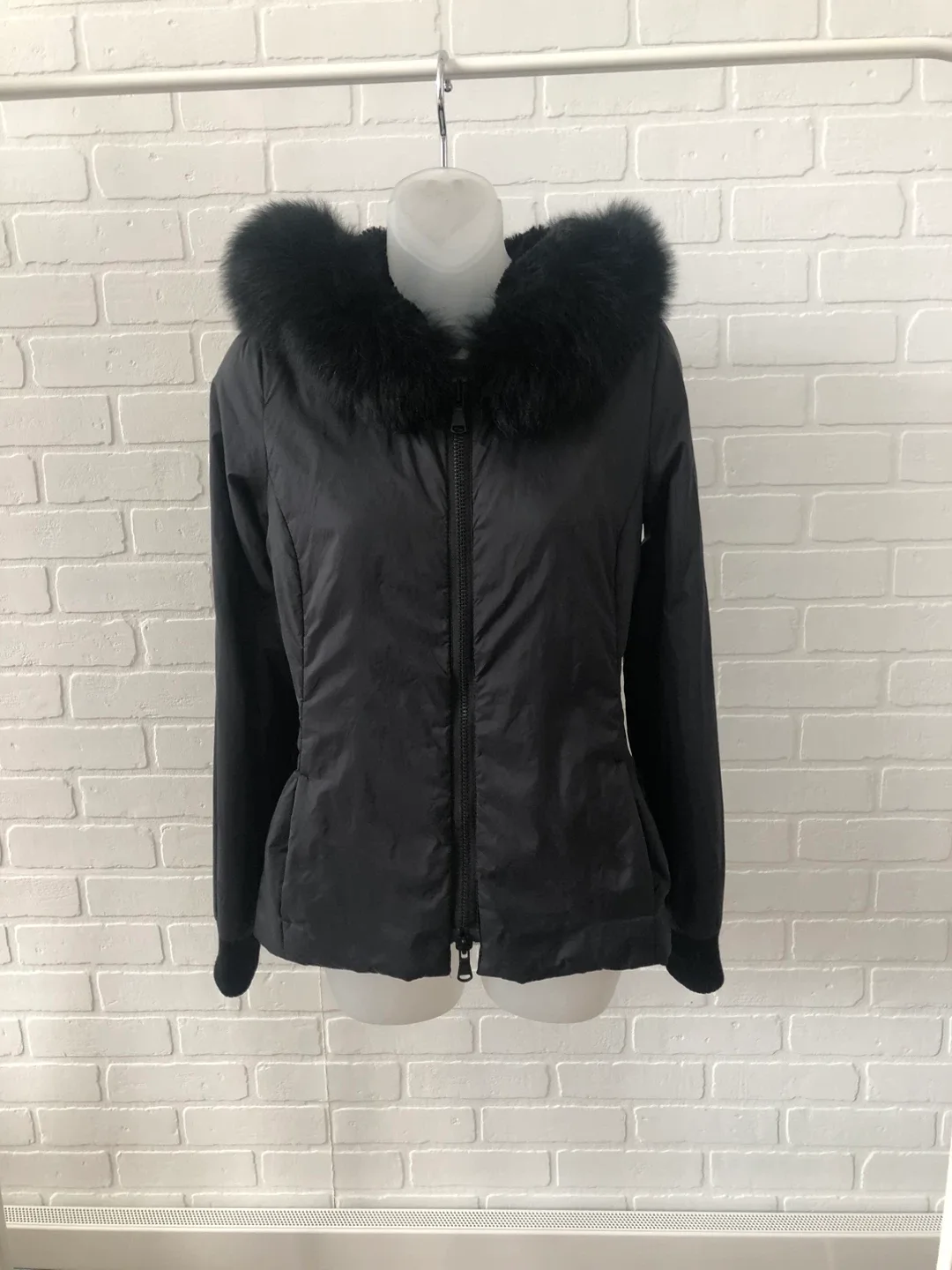 Danier Black Fox Fur Trimmed Jacket XS