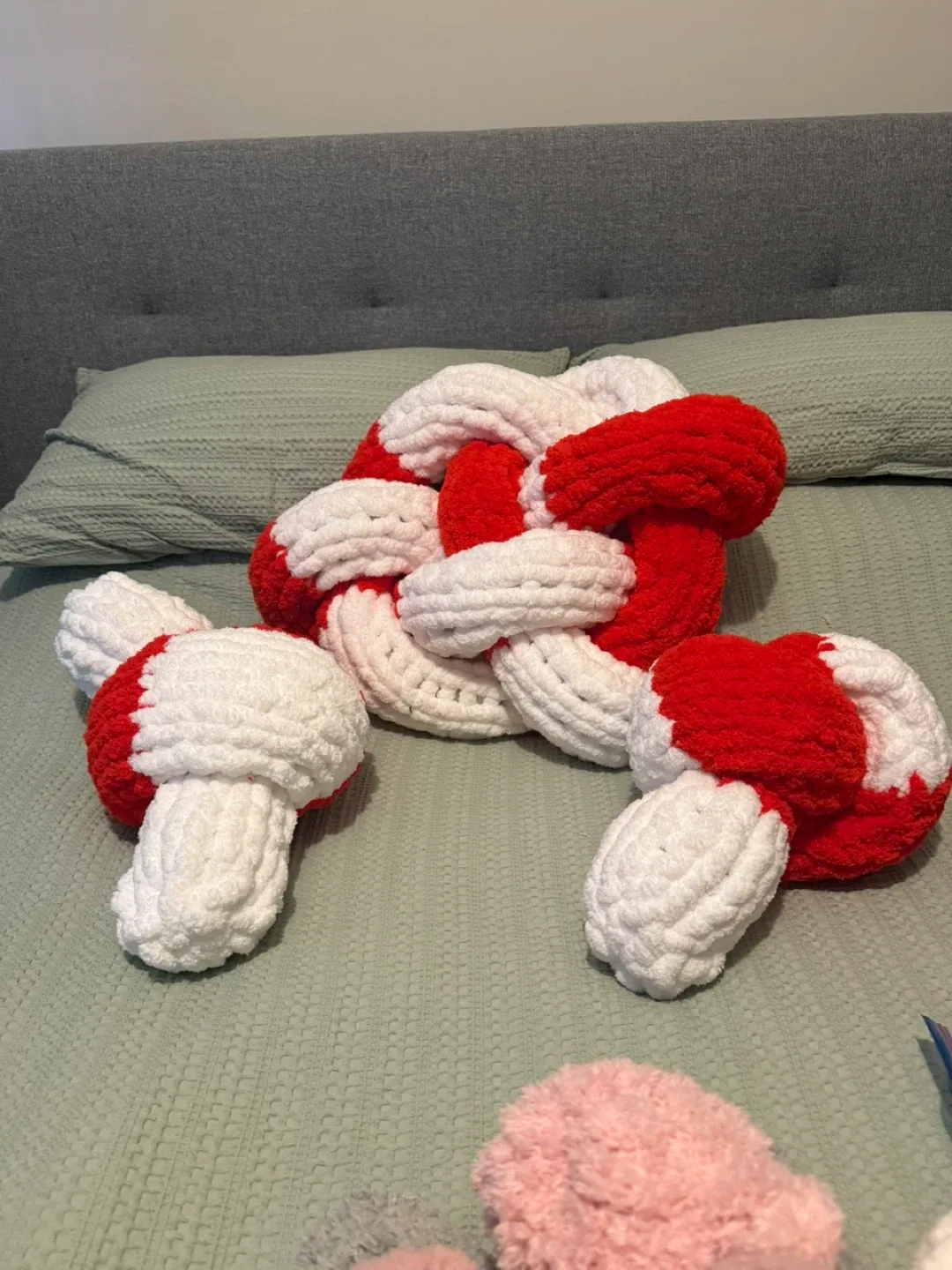 Decorative Knot Pillows - Red & White