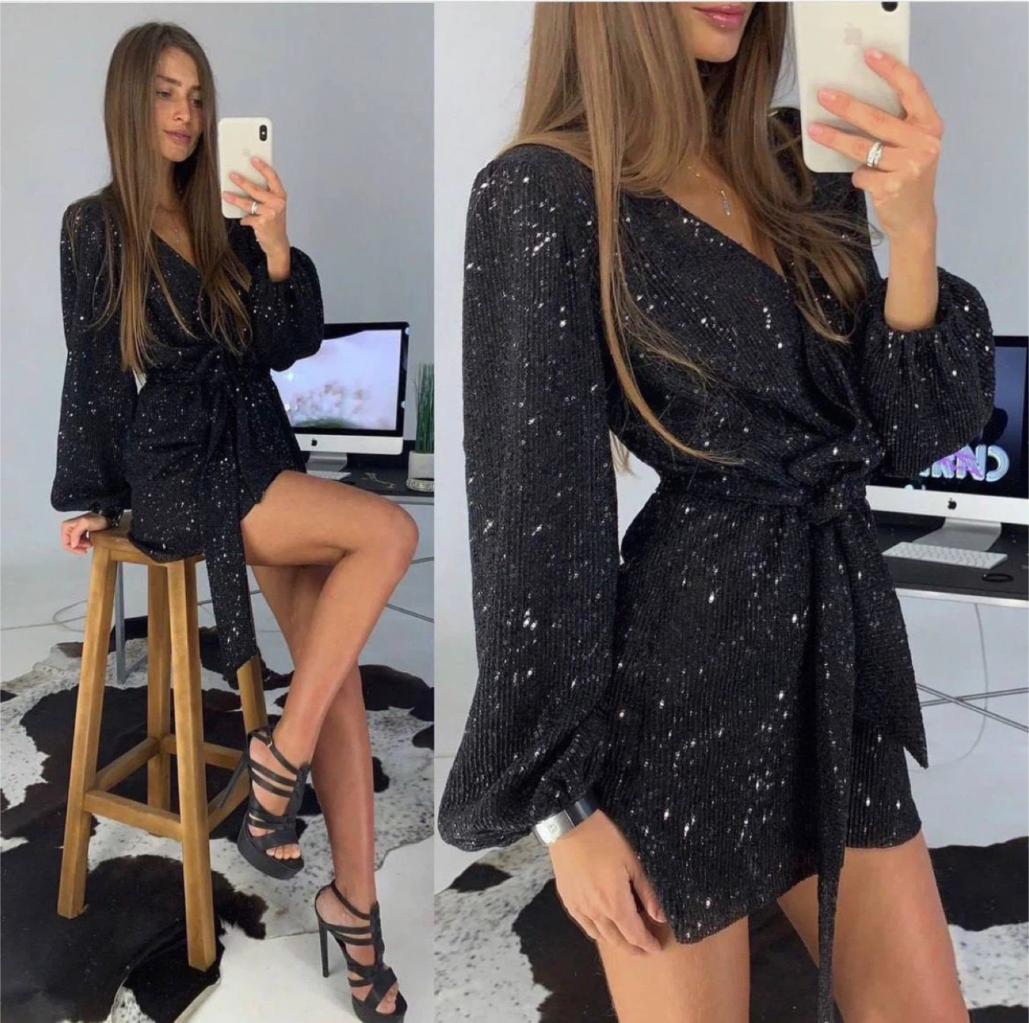 Sequin Romper with Tie Waist - photo 3