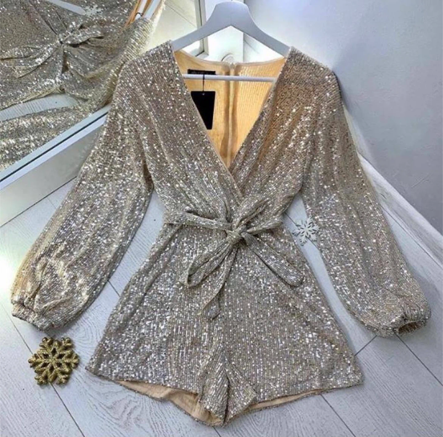 Sequin Romper with Tie Waist - photo 4