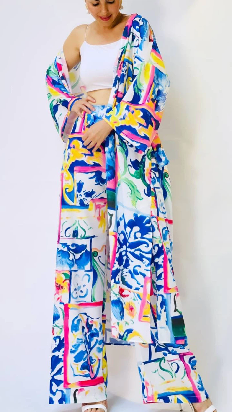 Colorful patterned pants & kimono set - photo 2