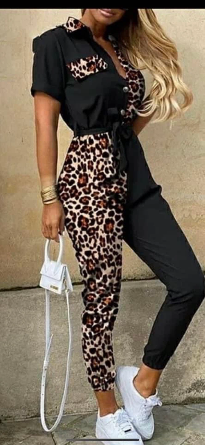 Black & Leopard Print Jumpsuit