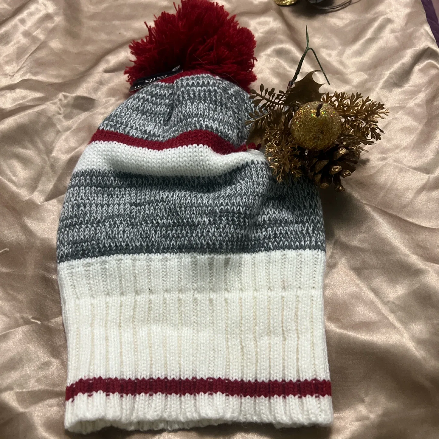Striped Winter Pom Pom Beanie