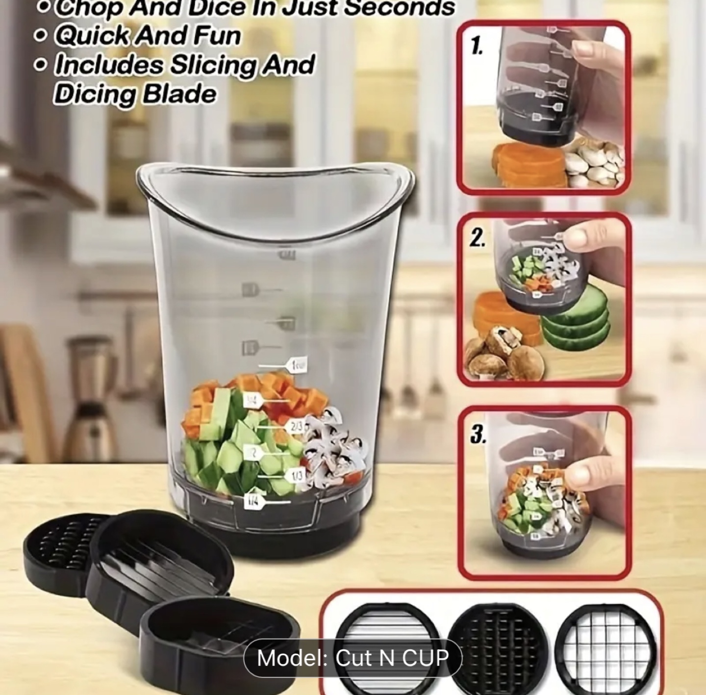 Brand New-Mini Dice & Chop - Cut N Cup