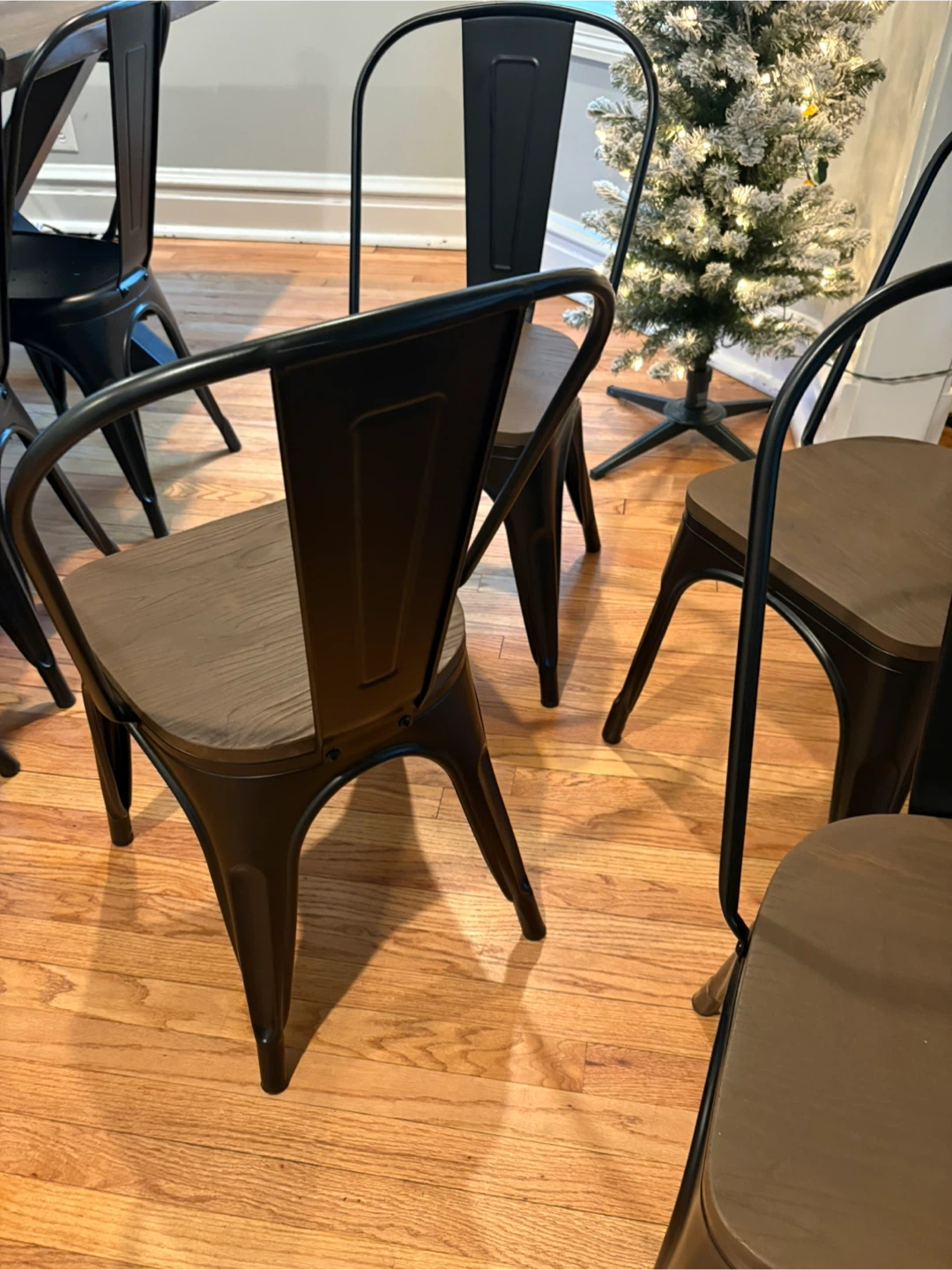 4 industrial metal dining chairs with wood - photo 3