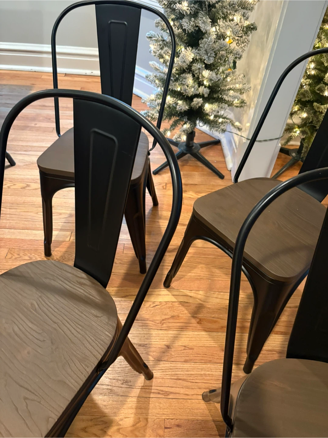 4 industrial metal dining chairs with wood - photo 2