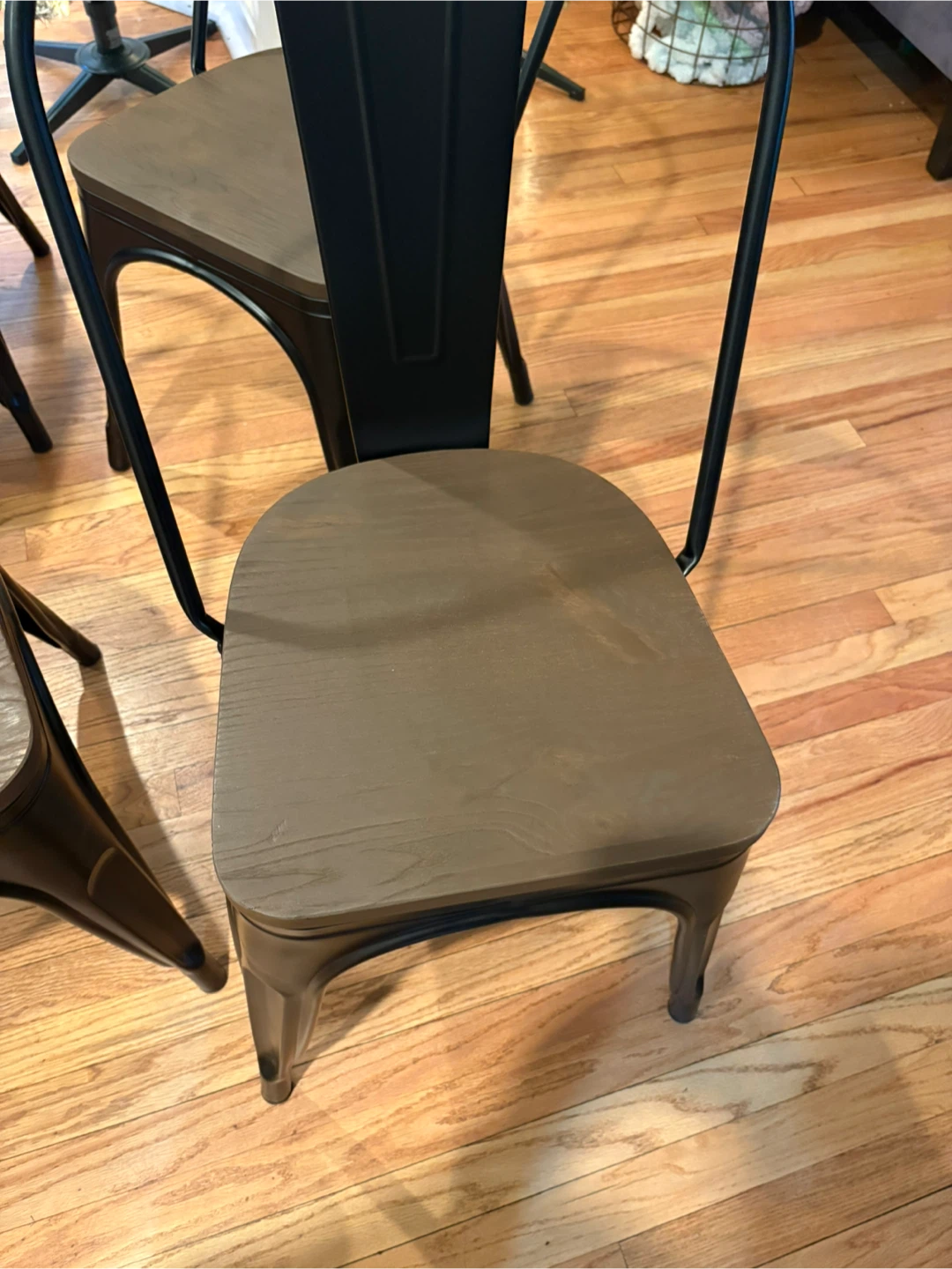 4 industrial metal dining chairs with wood - photo 5