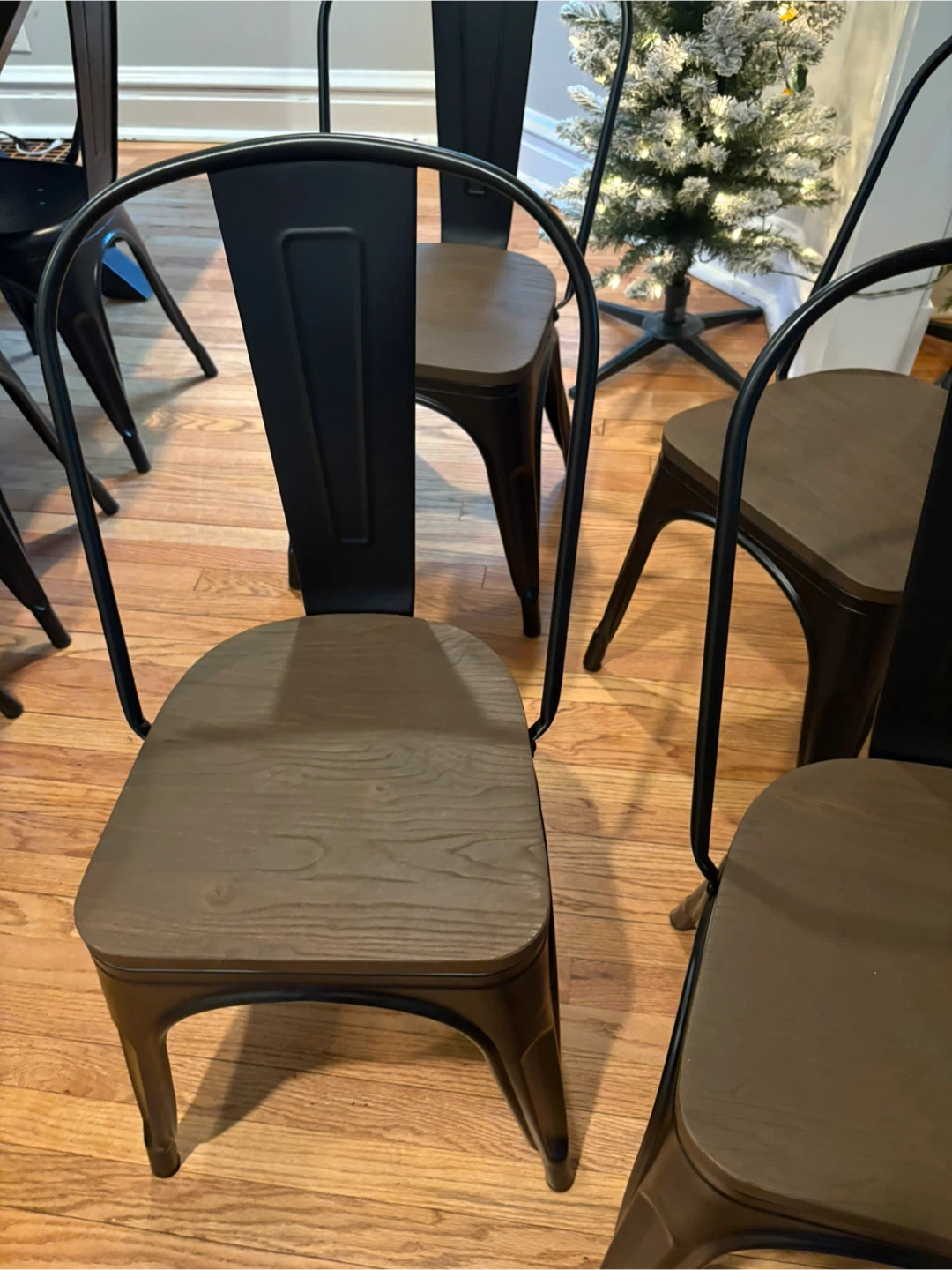 4 industrial metal dining chairs with wood
