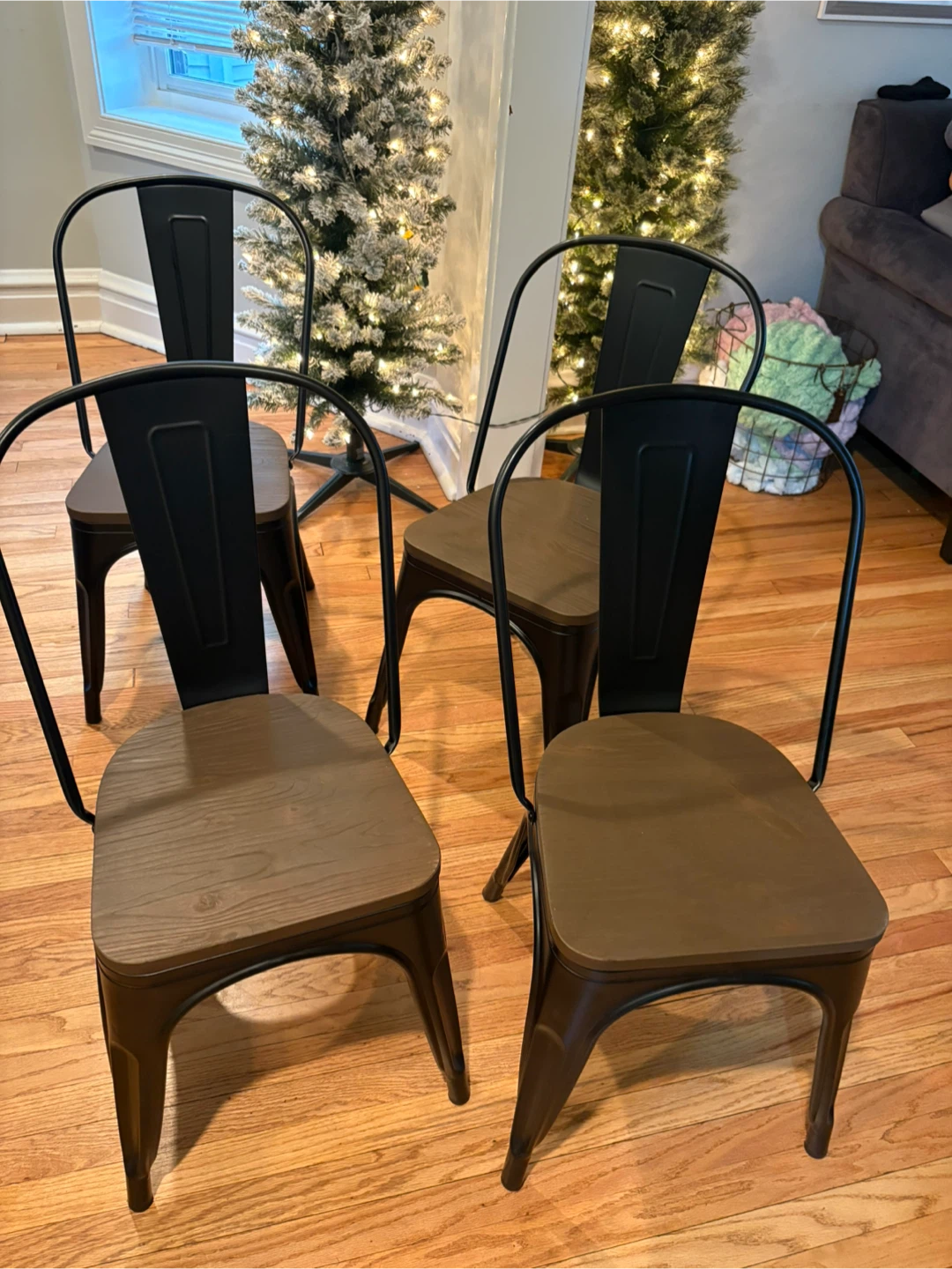 4 industrial metal dining chairs with wood - photo 4