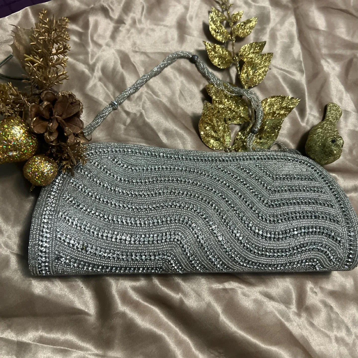 Silver Beaded Evening Clutch