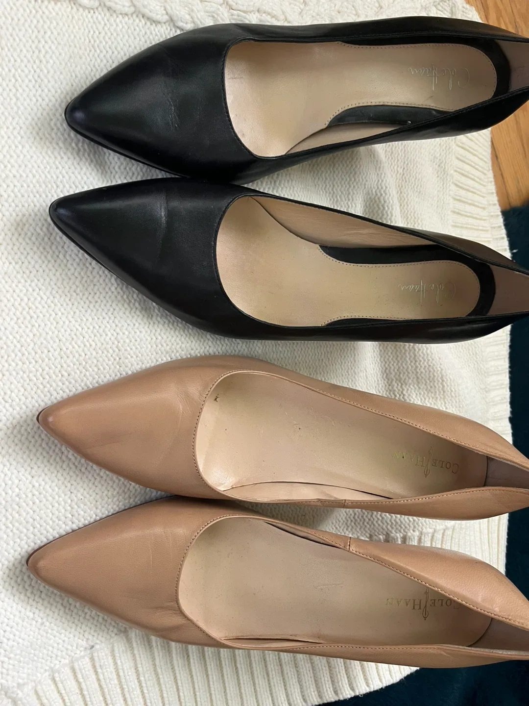 Cole Haan pointy toed heels black and beige