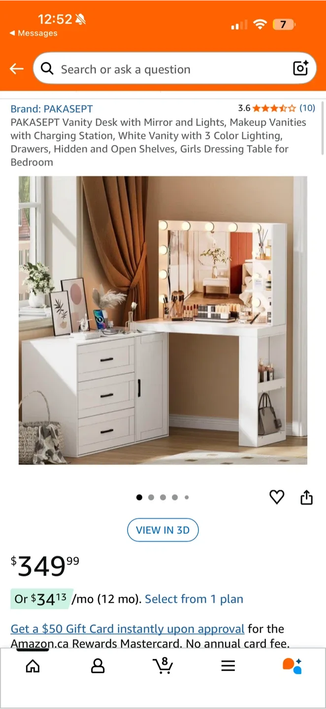 Vanity Desk with Mirror, Lights, Charging Station and Drawers