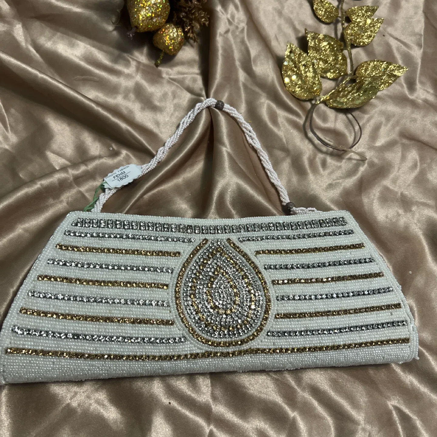 Beaded Clutch Purse - White