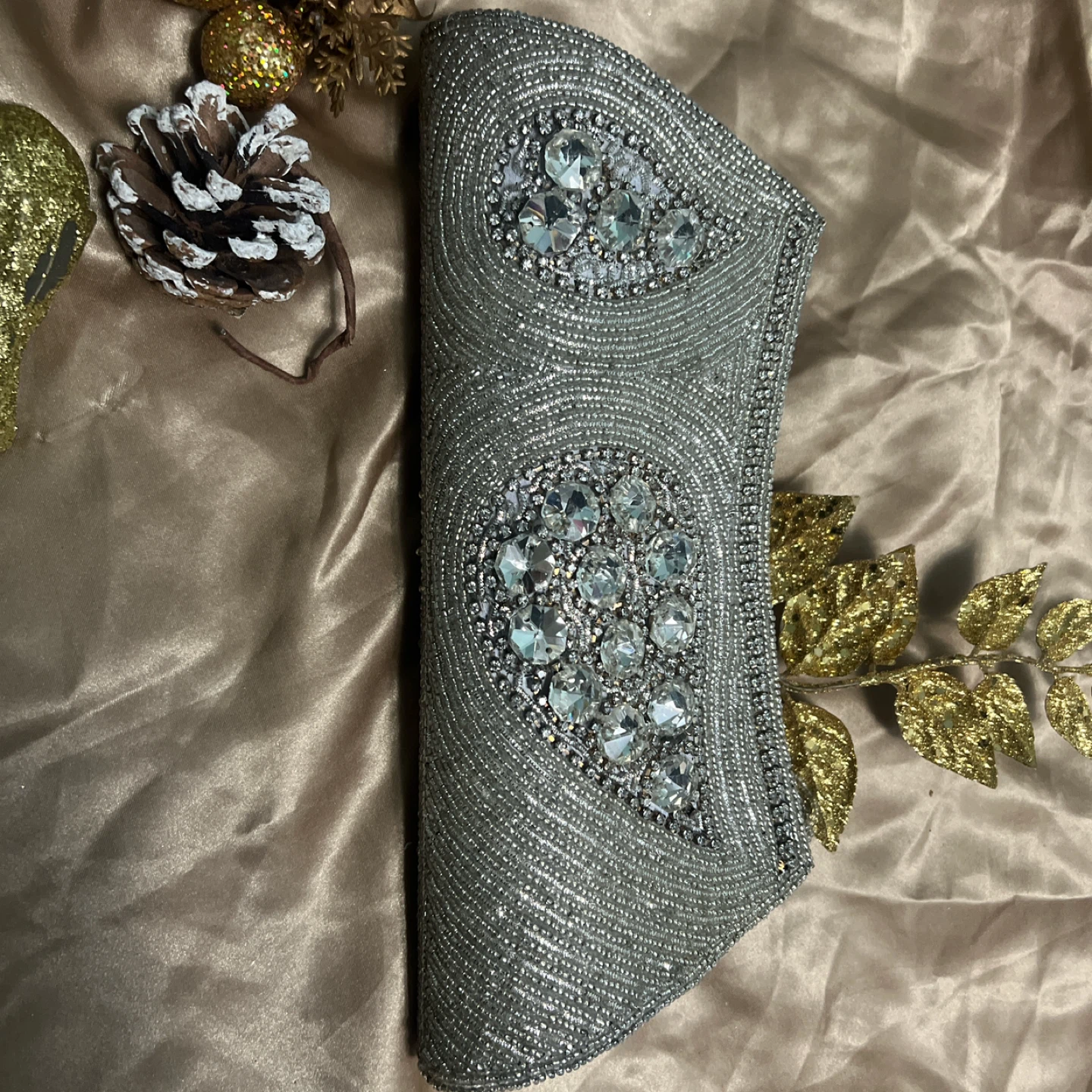 Silver Beaded Evening Clutch - photo 3