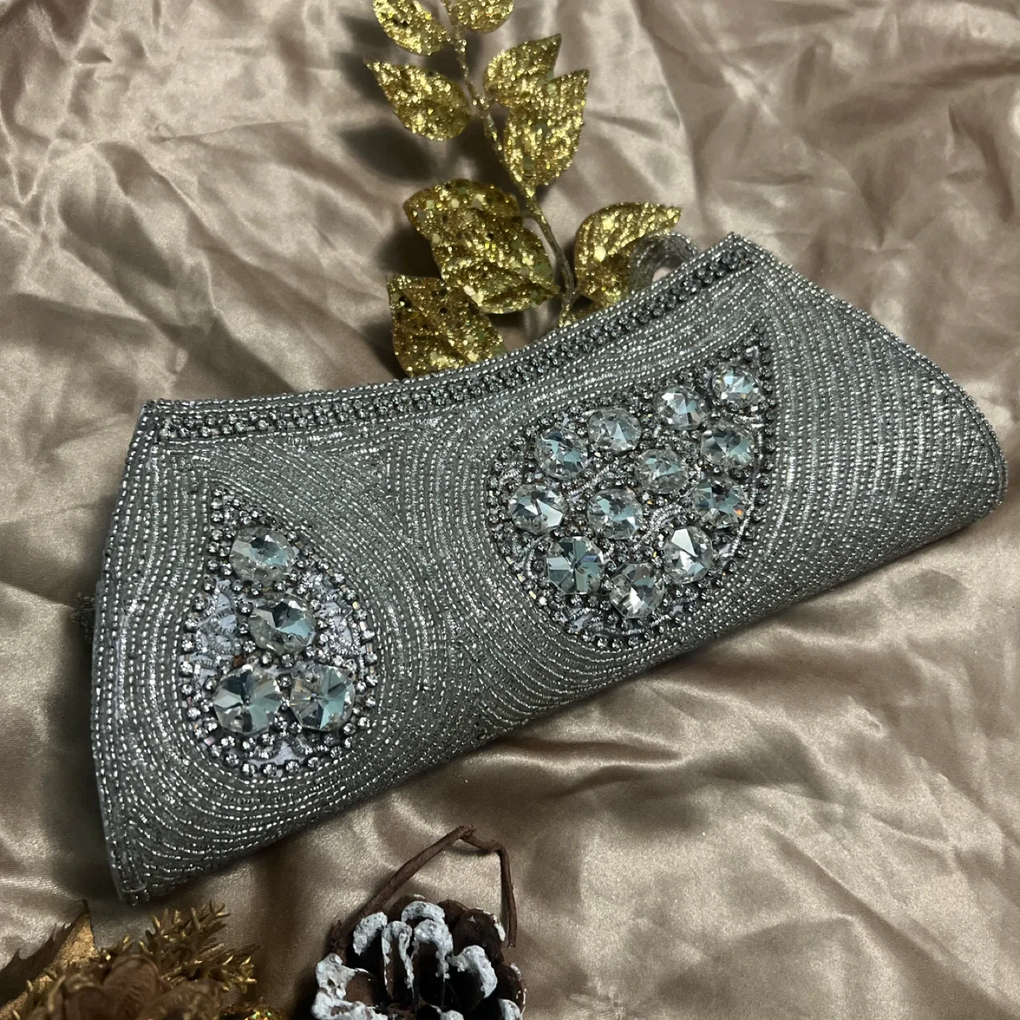 Silver Beaded Evening Clutch