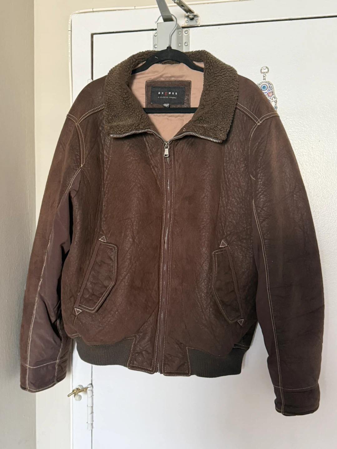 Access Brown Leather Bomber Jacket