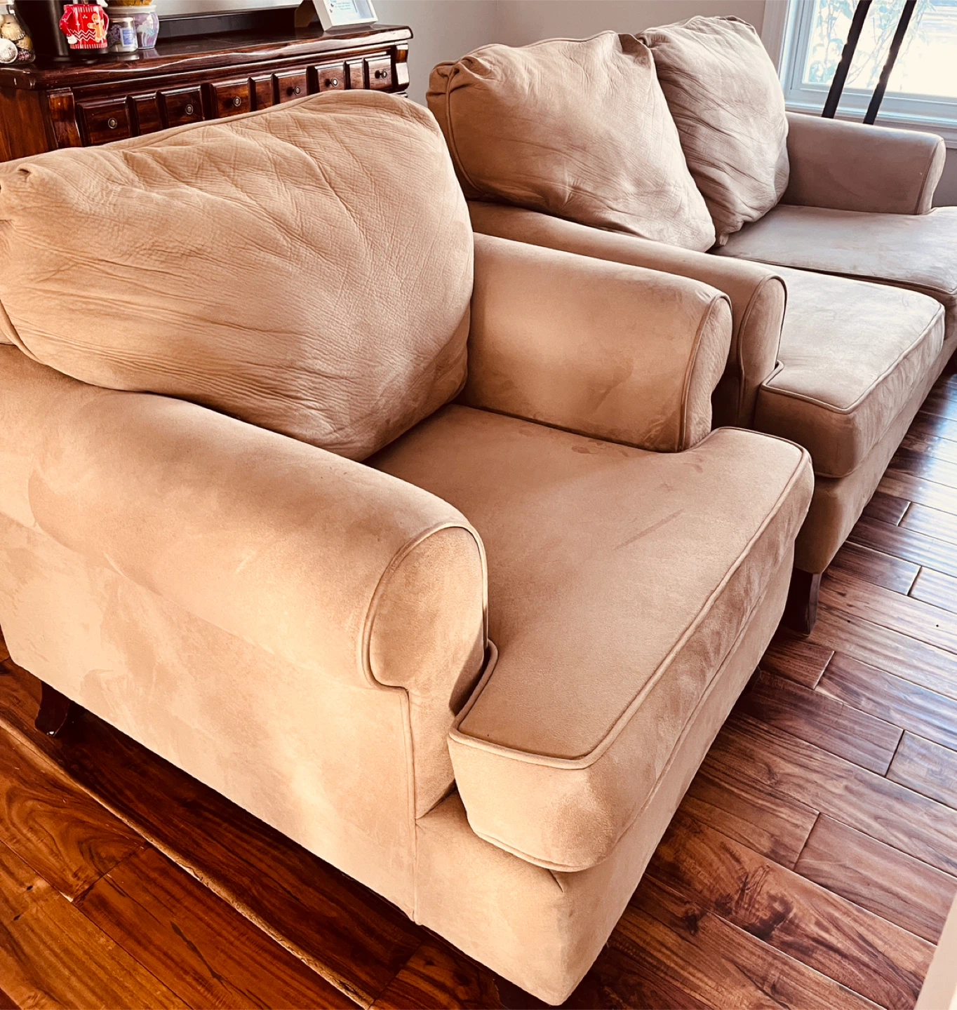Beautiful Beige Loveseat & Armchair - Sofa Set