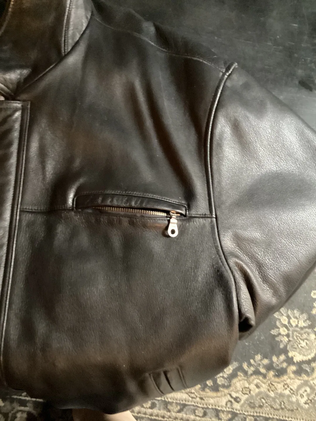 Men’s Black Leather Bomber Jacket image indicator(2)