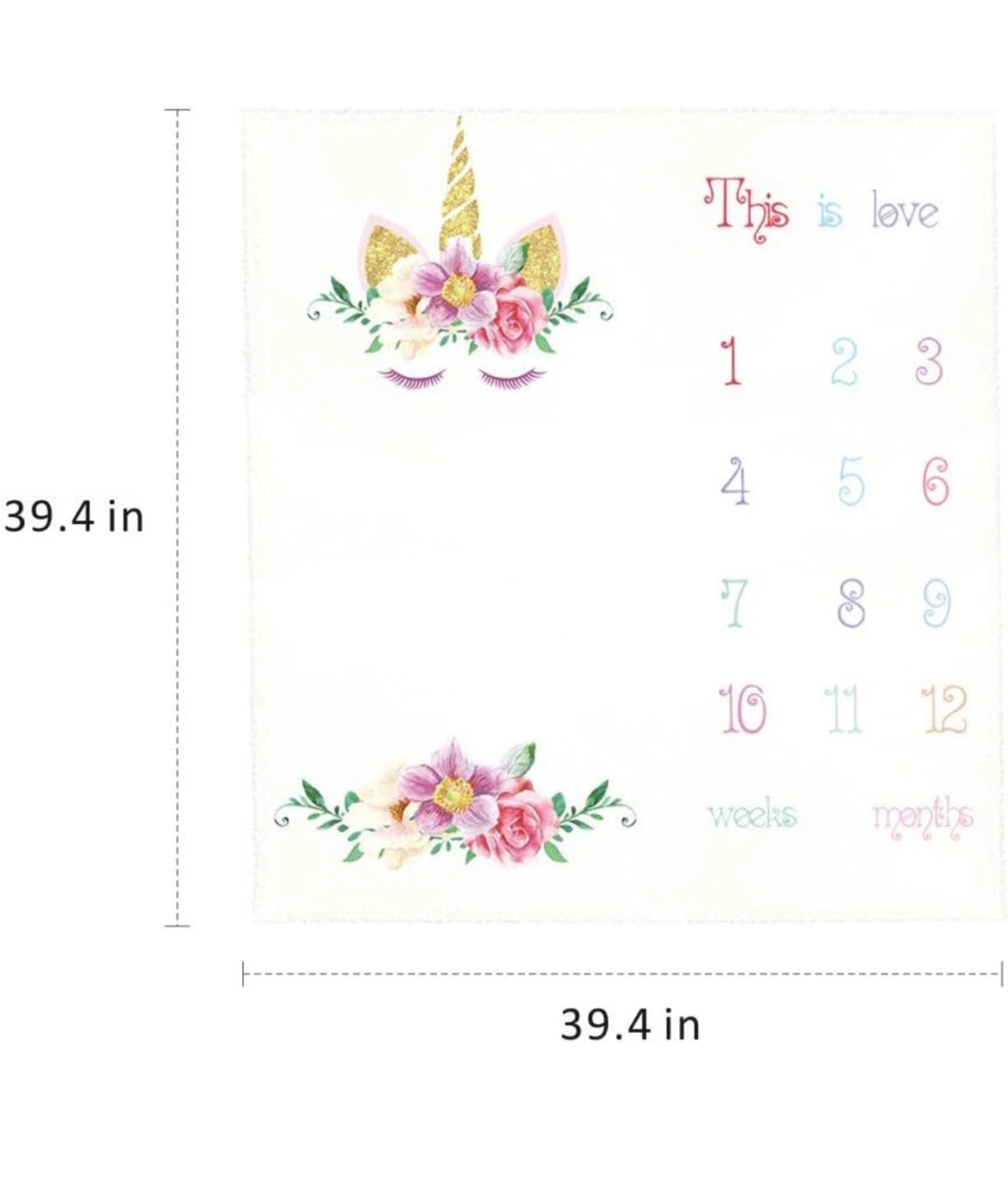 Unicorn Baby Milestone Blanket with Wreaths - photo 4