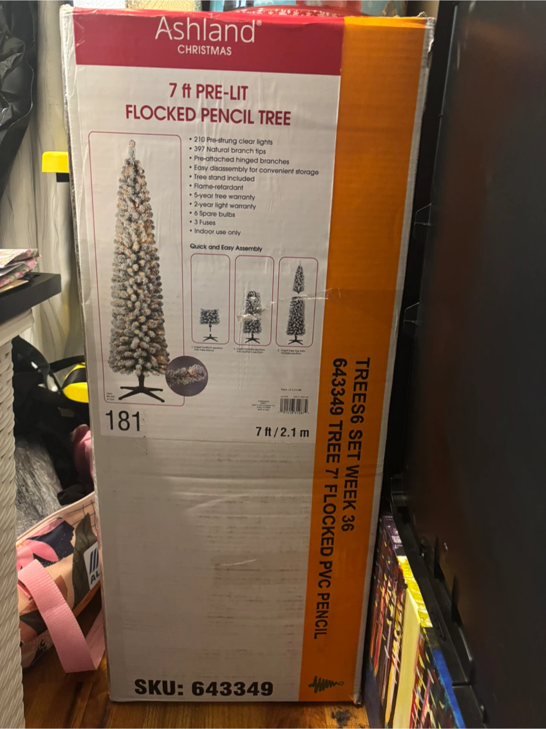 Ashland 7 ft Pre-Lit Flocked Pencil Tree - photo 3