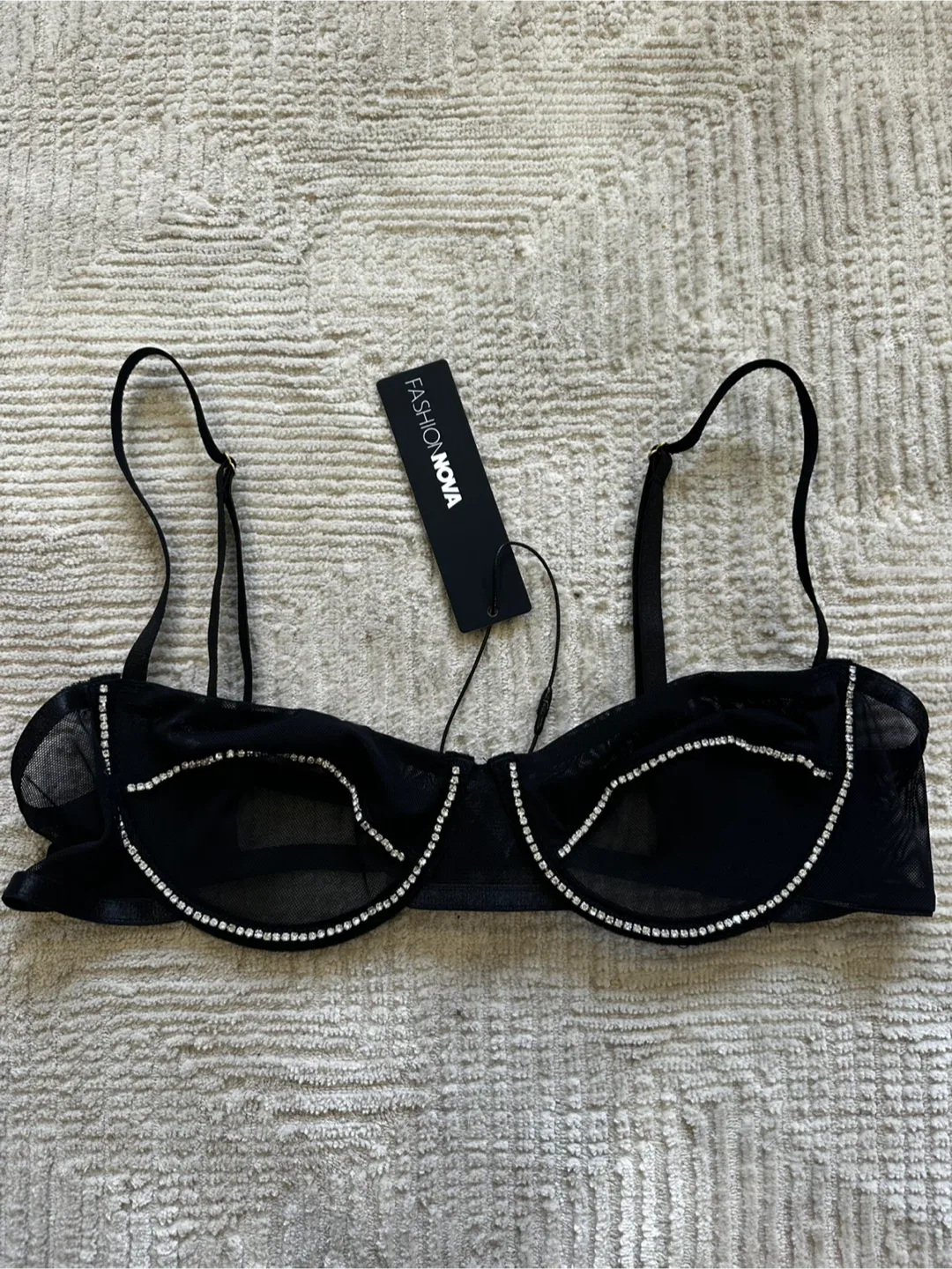 New Fashion Nova Black Rhinestone Bra