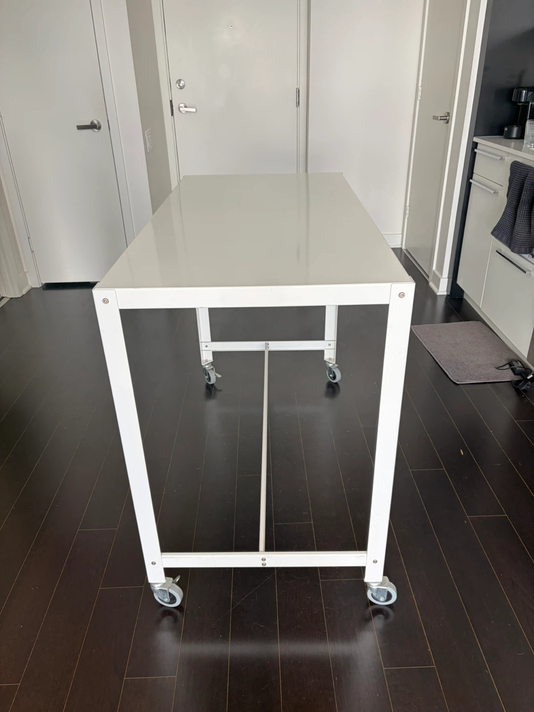 CB2 white Kitchen Island / rolling table