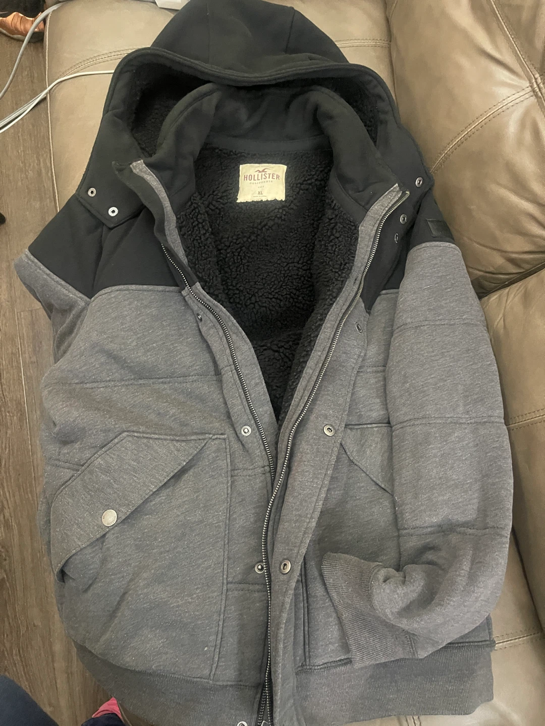 Hollister Gray & Black Hooded Jacket - XL