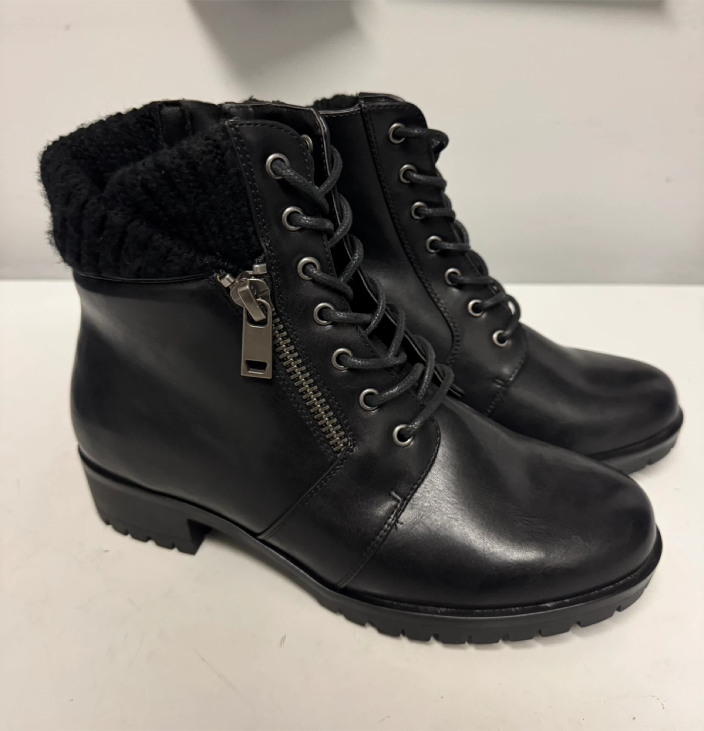 Addition Elle Black Ankle Boots with Knit Cuff Size 8W New!