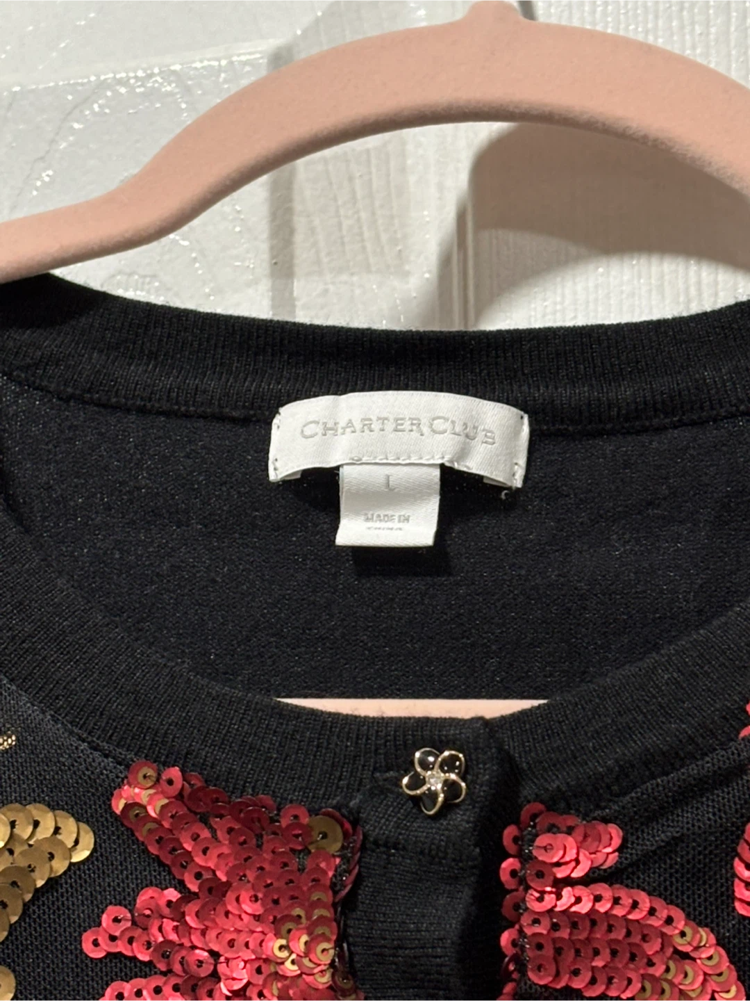 Charter Club Black Sequined Cardigan Size L - photo 2