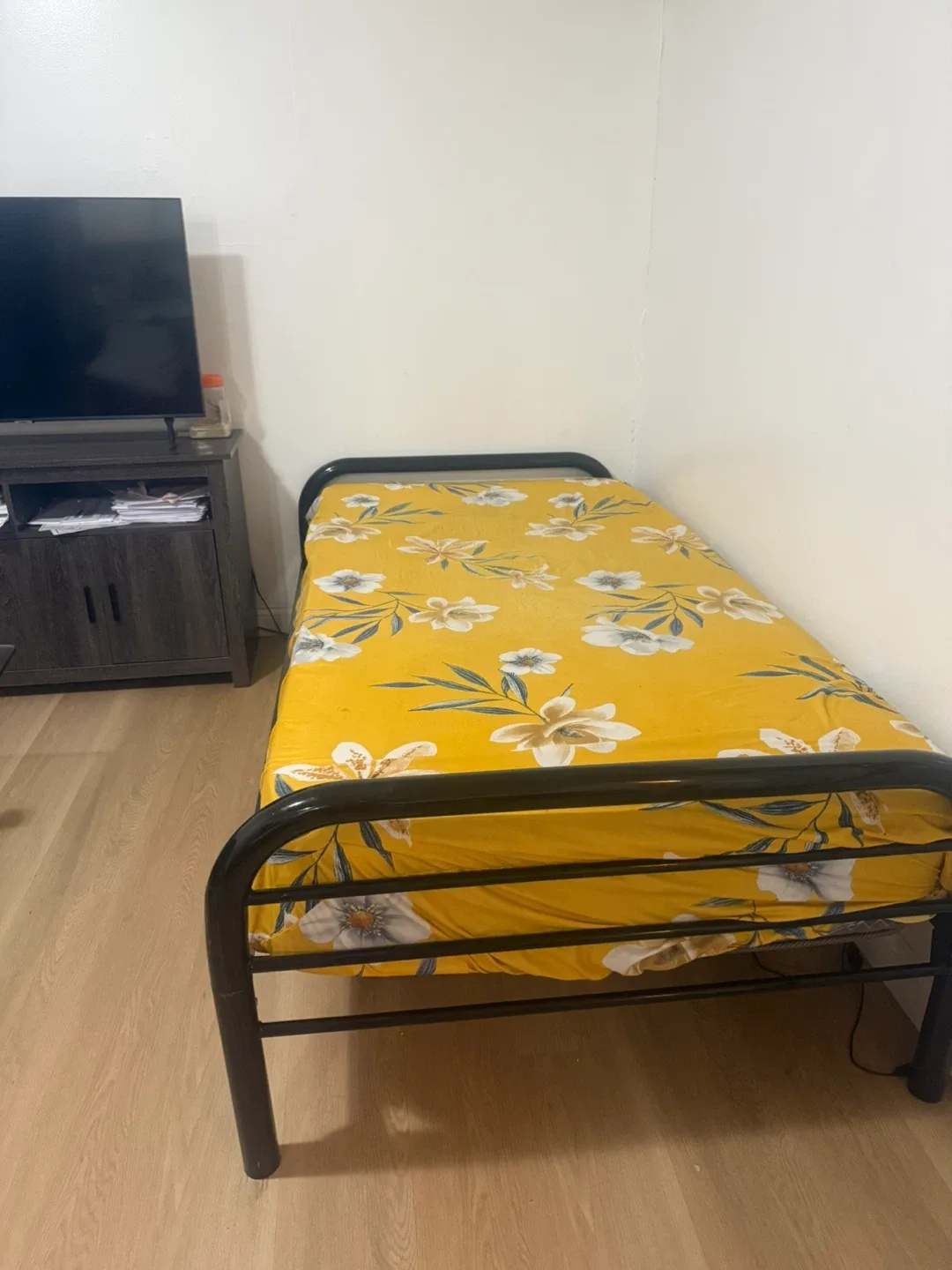 Single Bed Frame with Floral Mattress